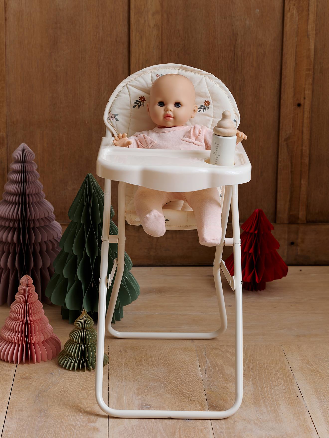 Hoge kinderstoel voor poppen ecru