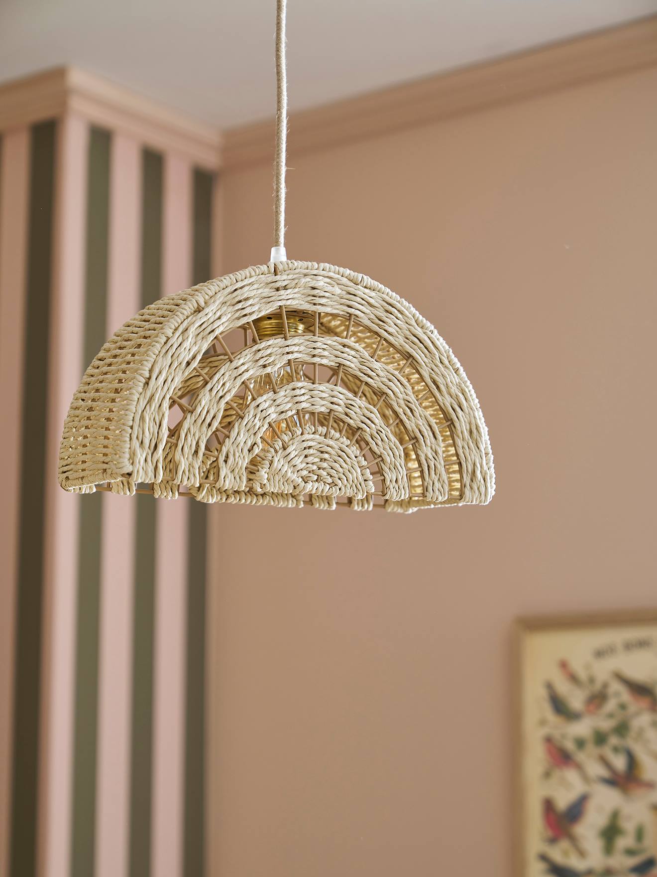 Hanglamp/lampenkap Regenboog van papierkoord ecru