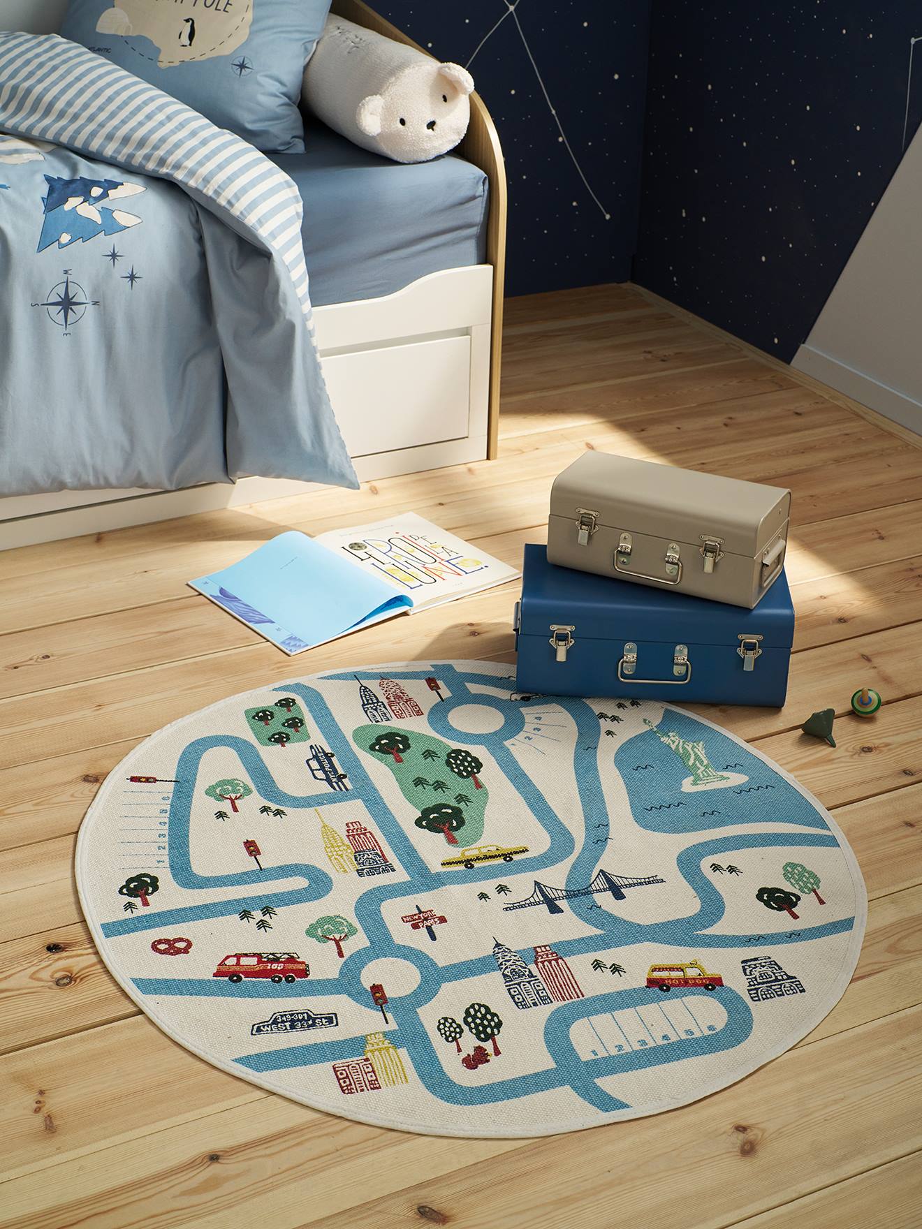 Rond tapijt met renbanen Varsity ecru