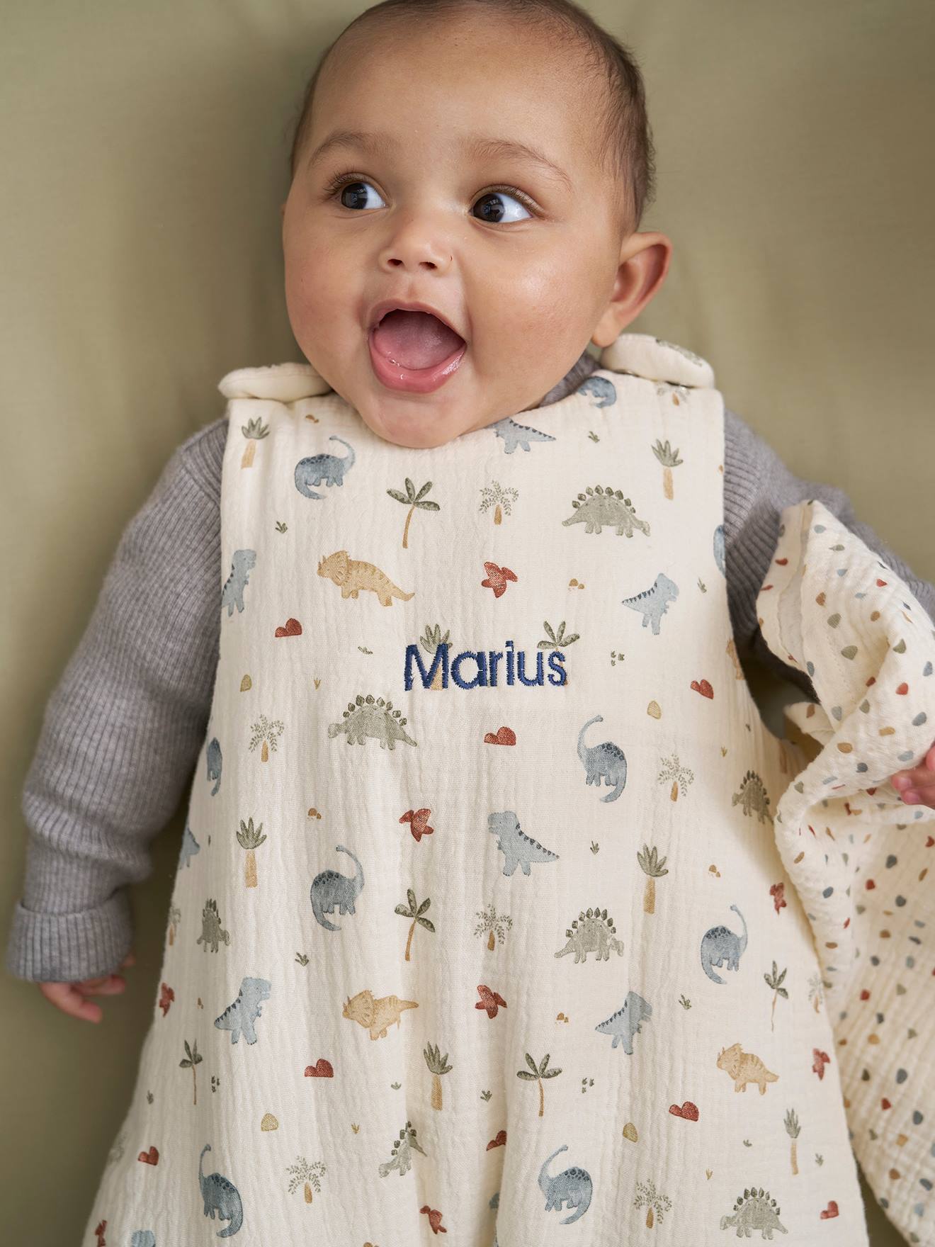 Aanpasbare slaapzak van hydrofiel katoen MINISAURUS meerkleurig