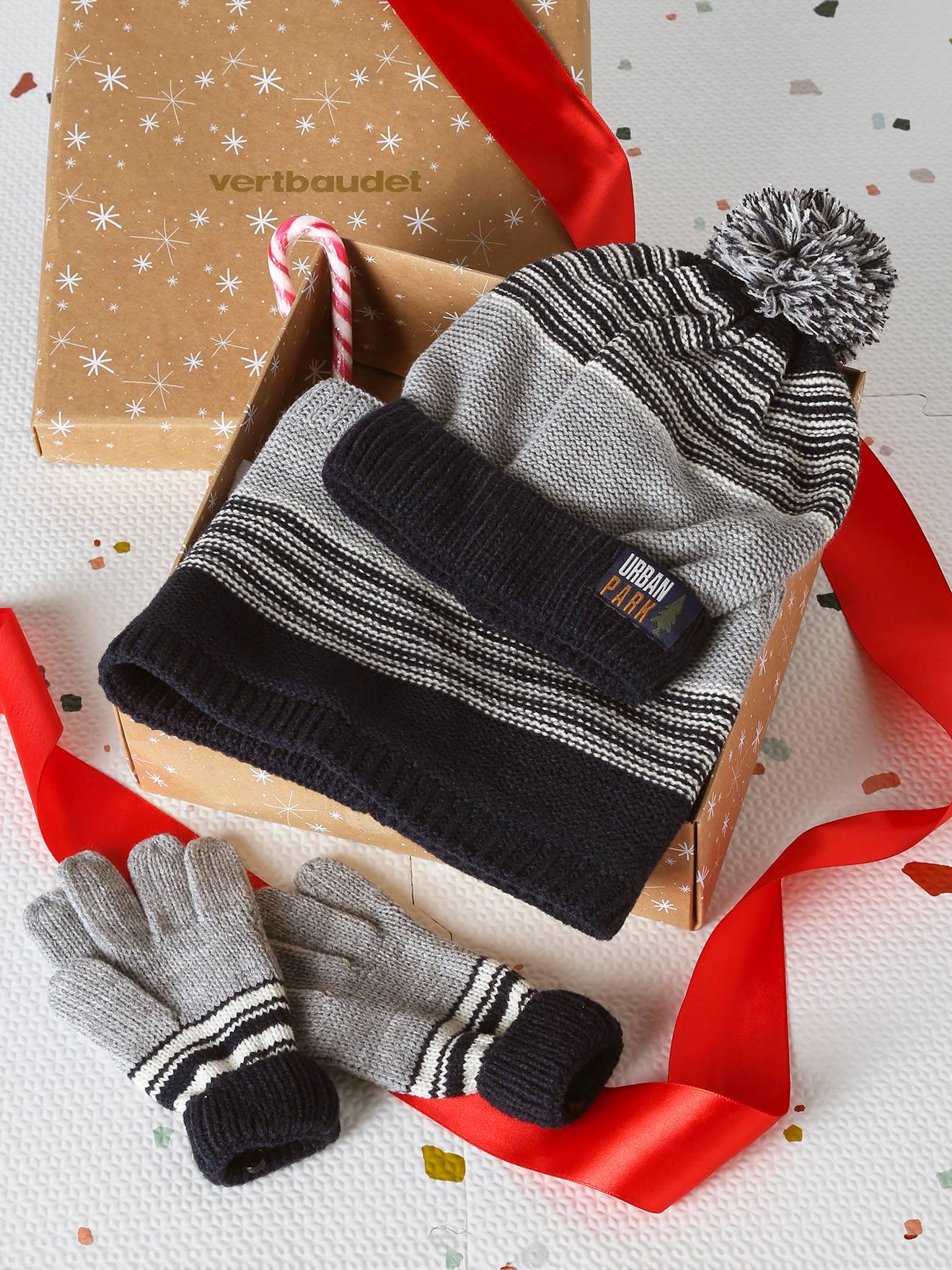Kerstset muts Urban Park + snood + wanten/handschoenen jongen gemêleerd grijs