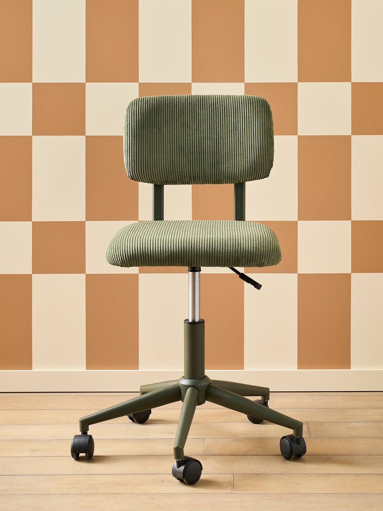 Bureaustoel met wieltjes voor kinderen in fluweel / velours groen