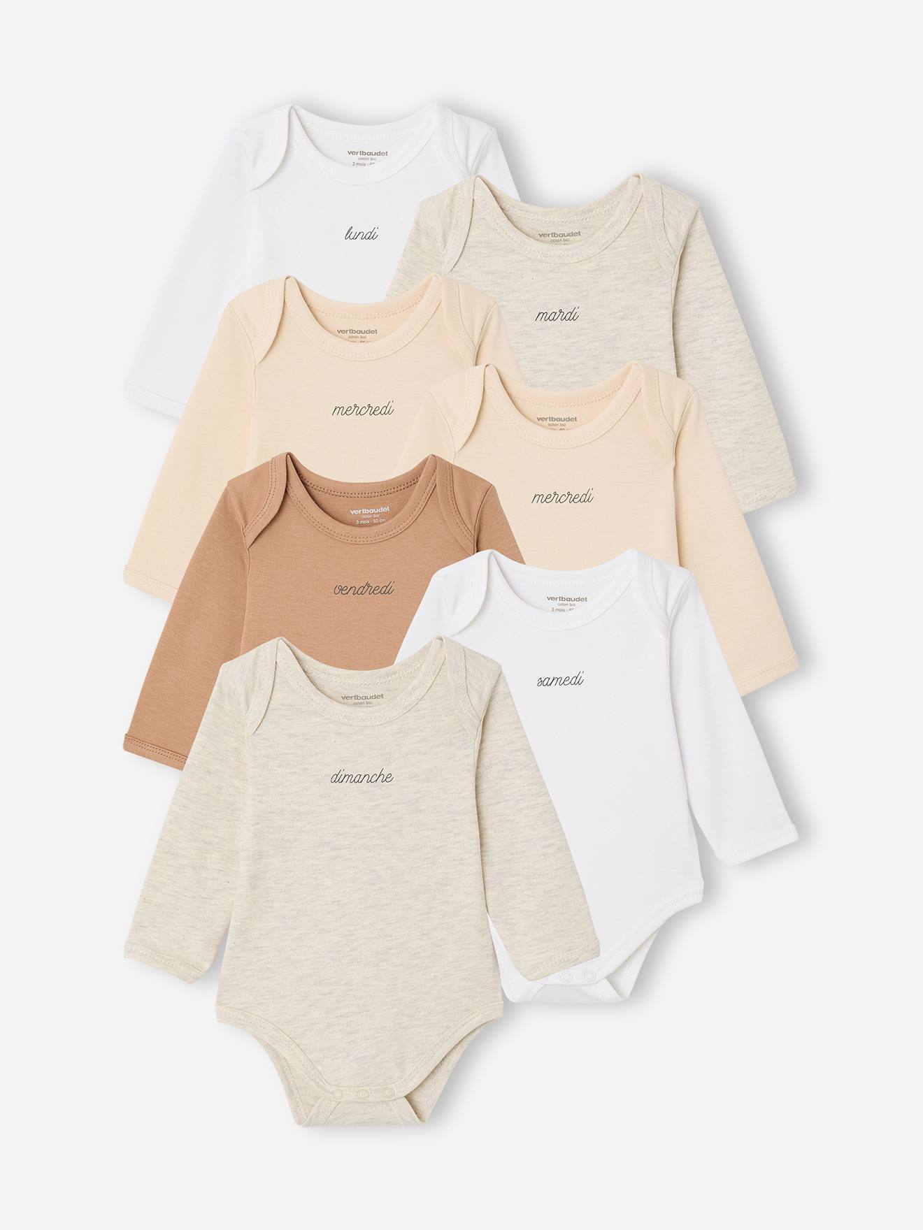 Set van 7 body's met lange mouwen veel wit