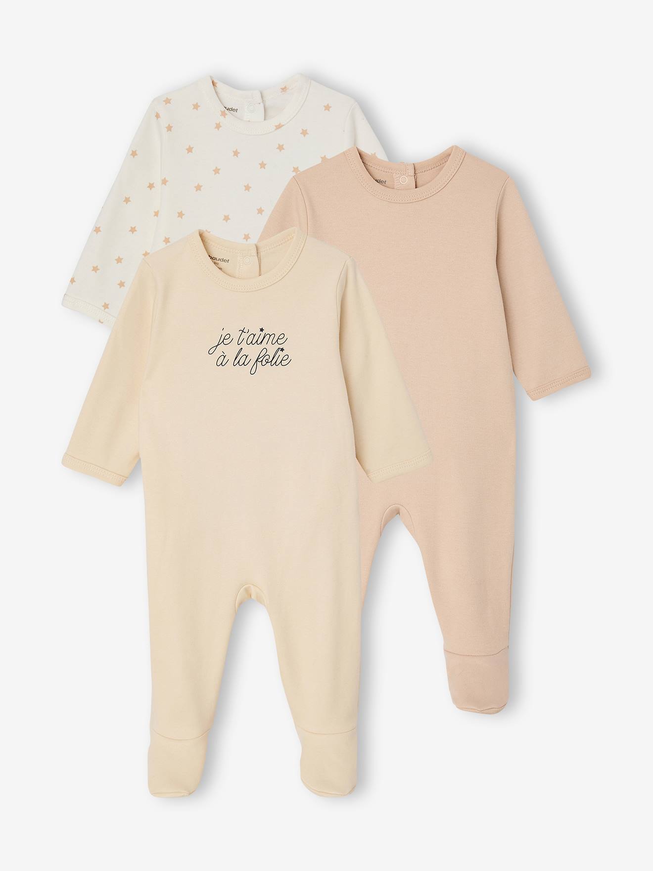 Set van 3 pyjama's baby van biologisch katoen beige