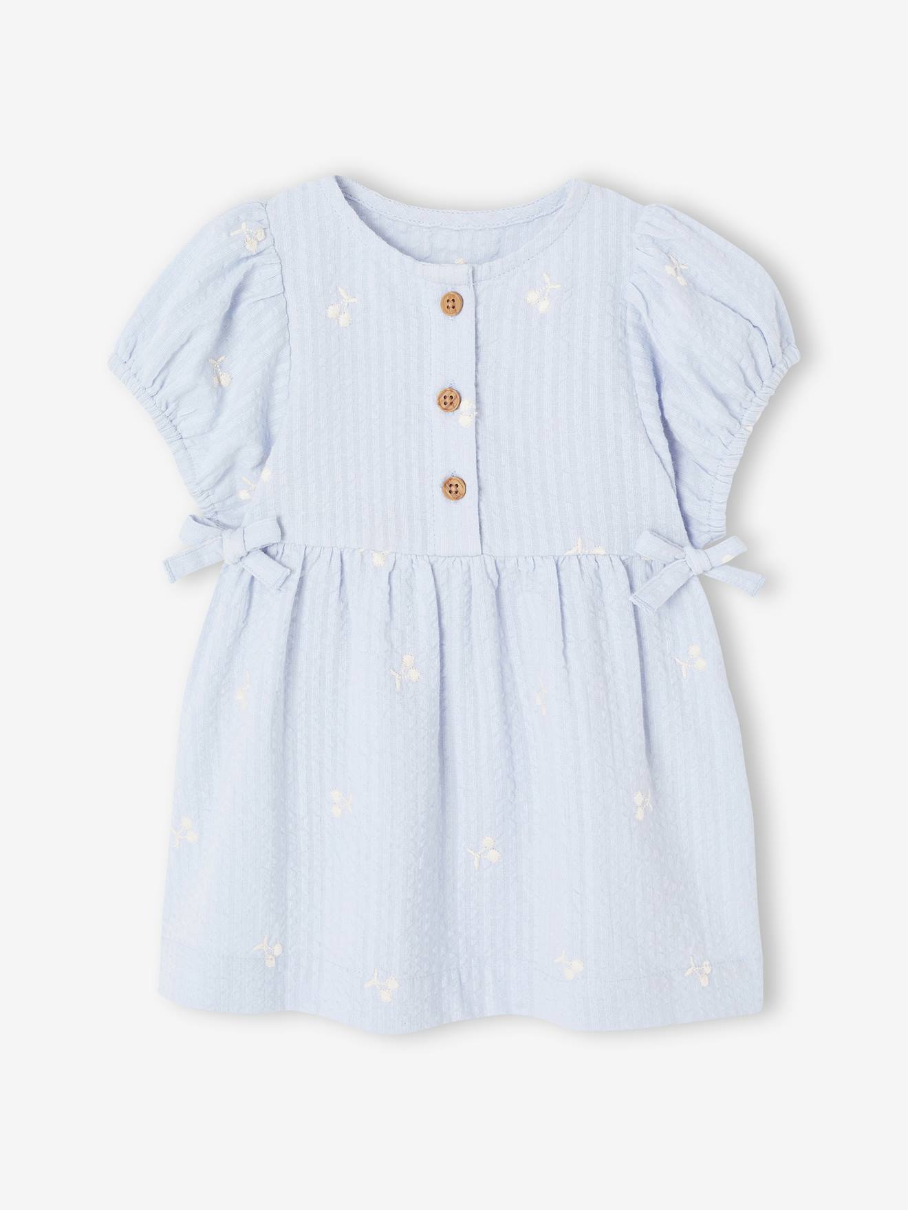 Jurk voor babymeisjes met geborduurde details lichtblauw