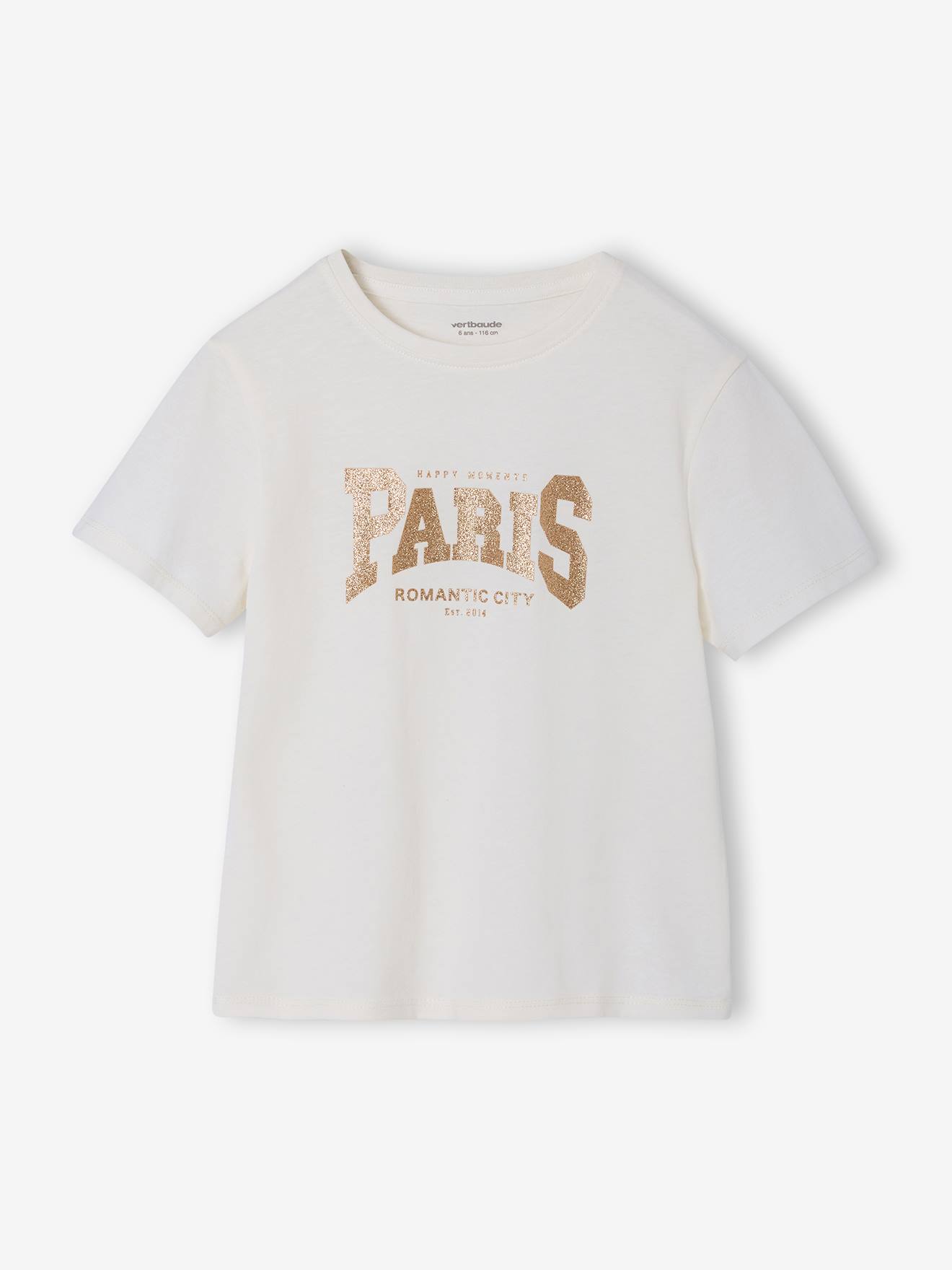 T-shirt voor meisjes met print en korte mouwen ecru