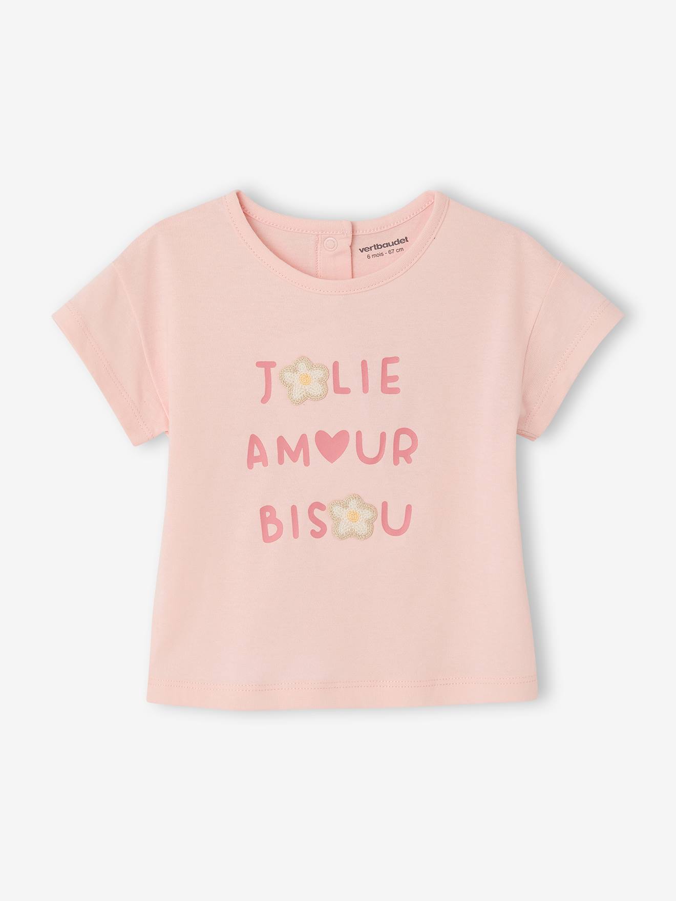 T-shirt voor babymeisjes met gehaakte details lichtroze