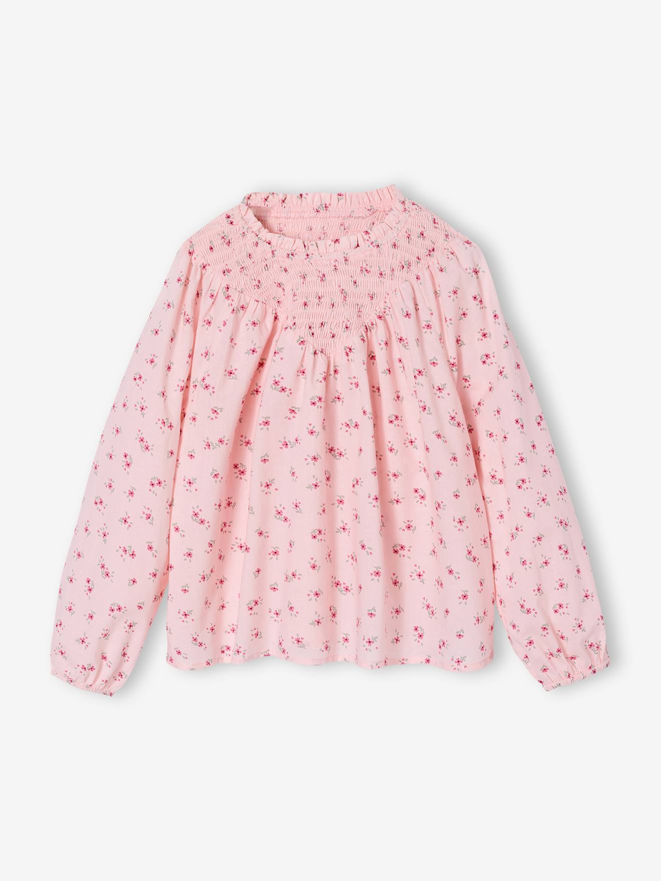 Blouse voor meisjes met gesmokte mouwen lichtroze