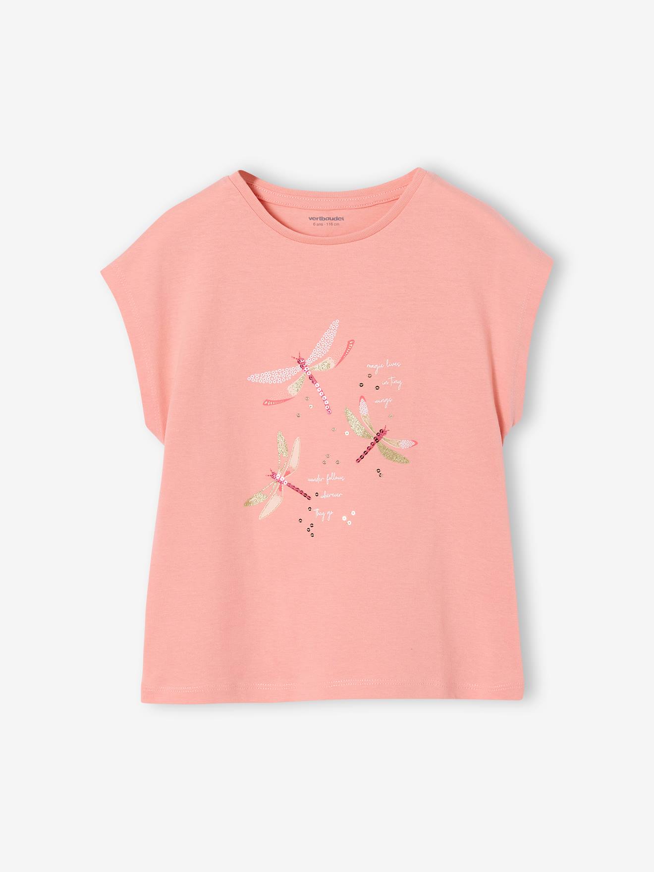 Meisjesshirt met dierenmotief abrikoos