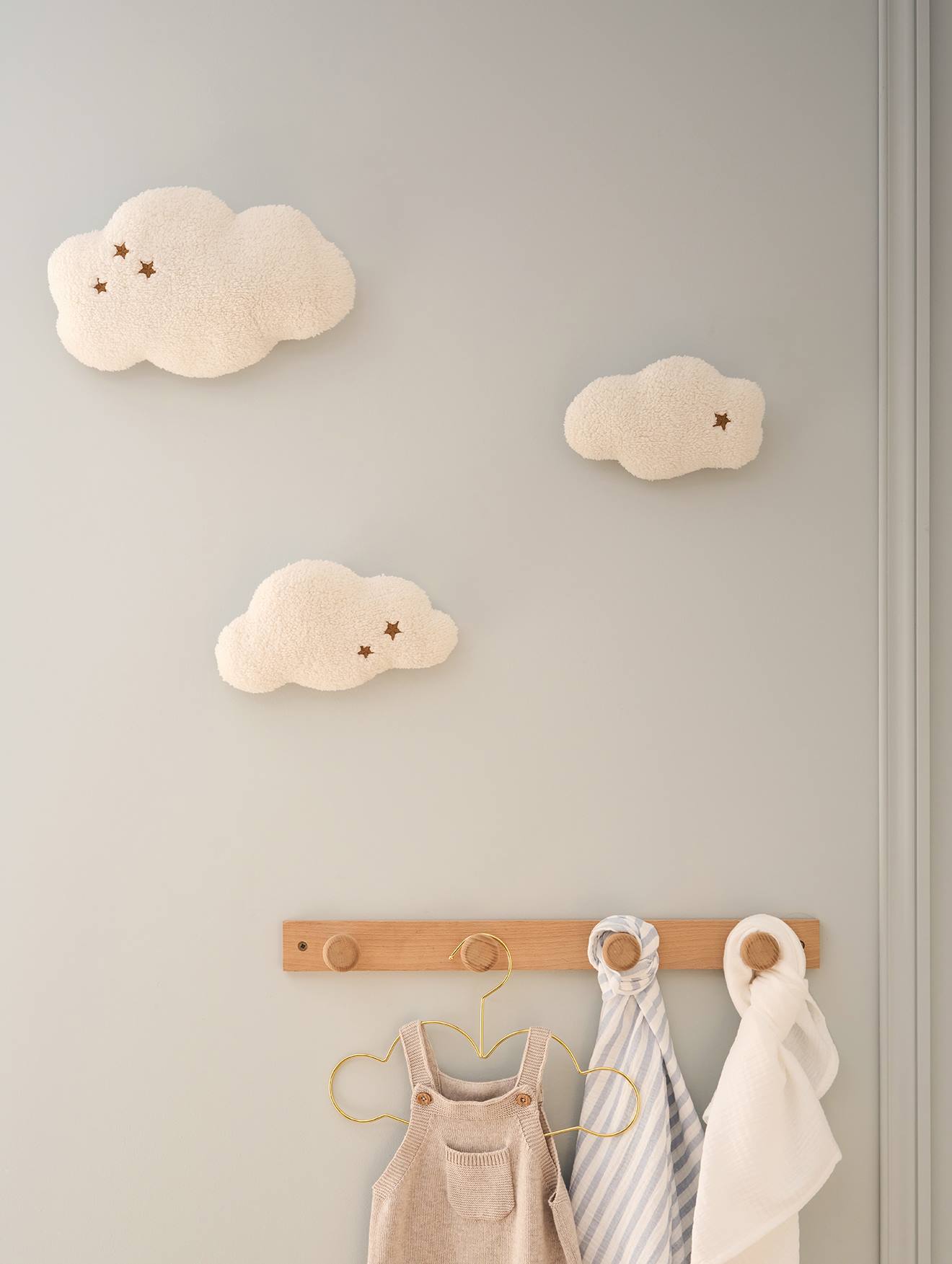 Set van 3 muurdecoraties wolken beige