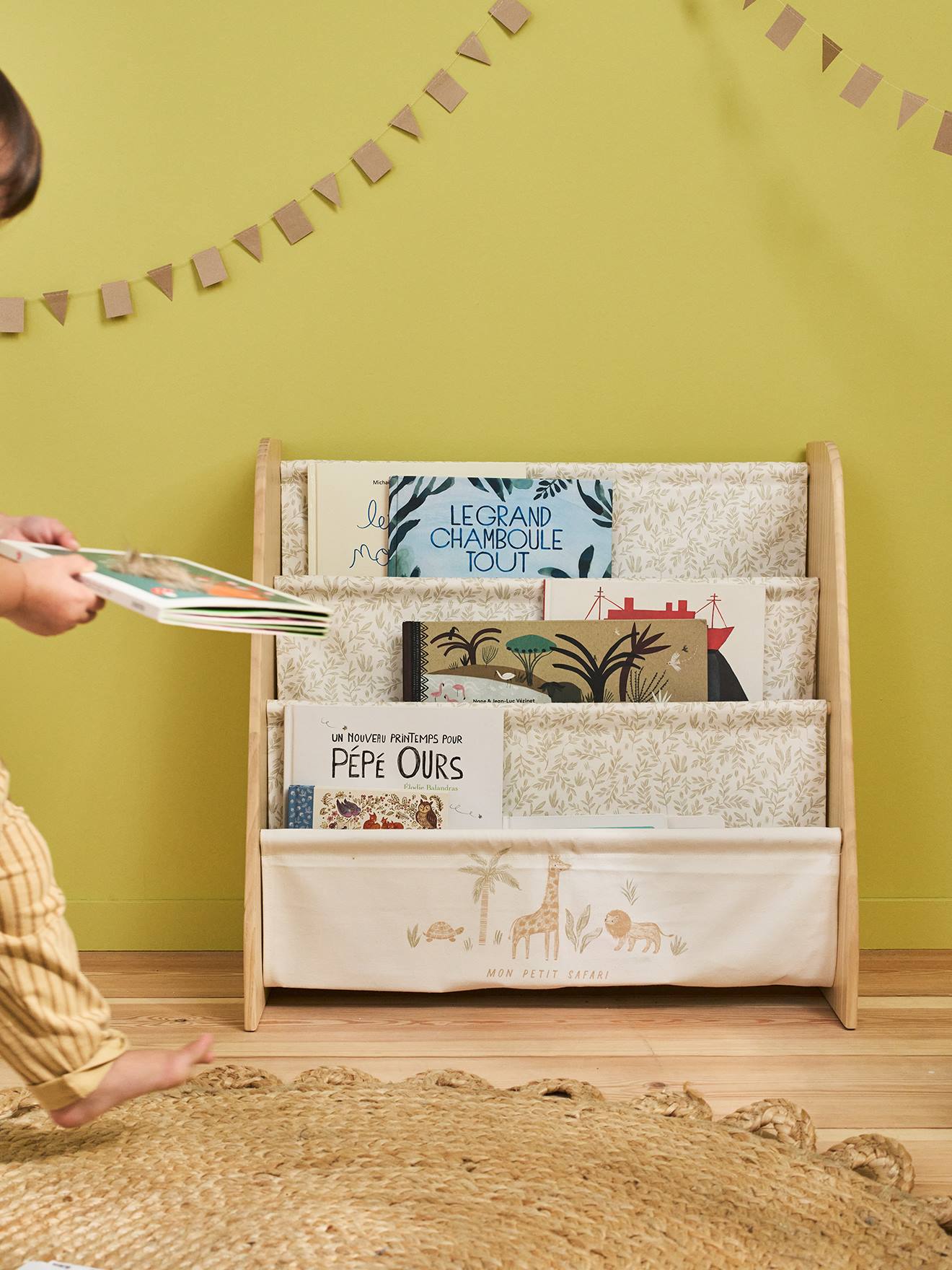 Textiel boekenopslag beige, bedrukt
