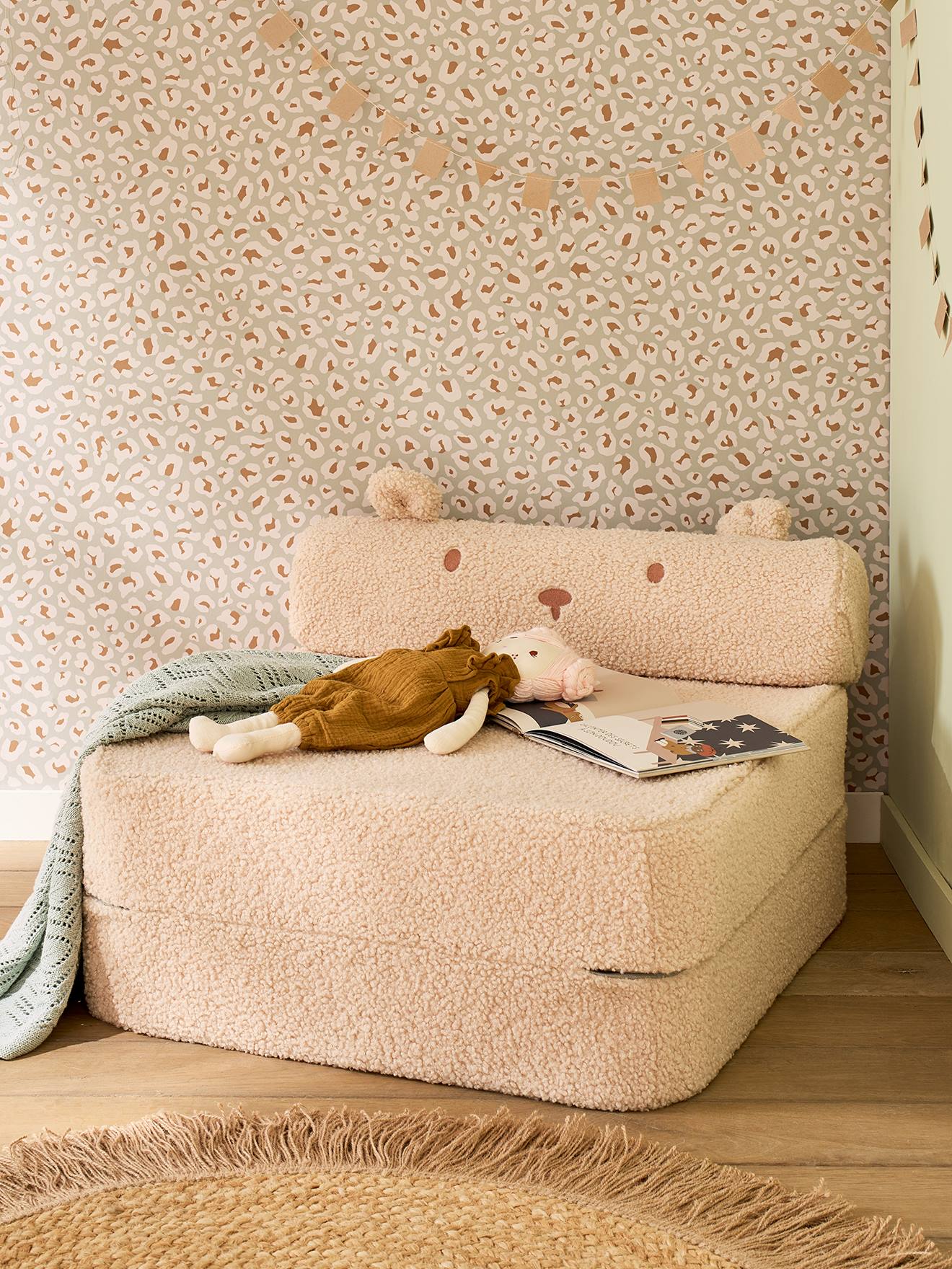 Kinderfauteuil in sherpa Ourson kameel