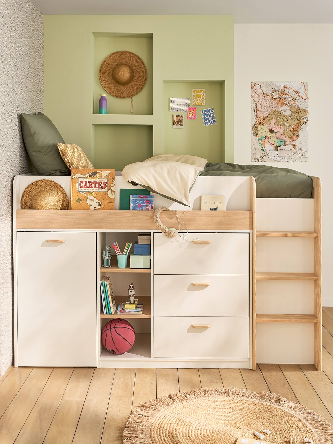 Halfhoogslaper voor kinderen met bureau wit afbeelding 1