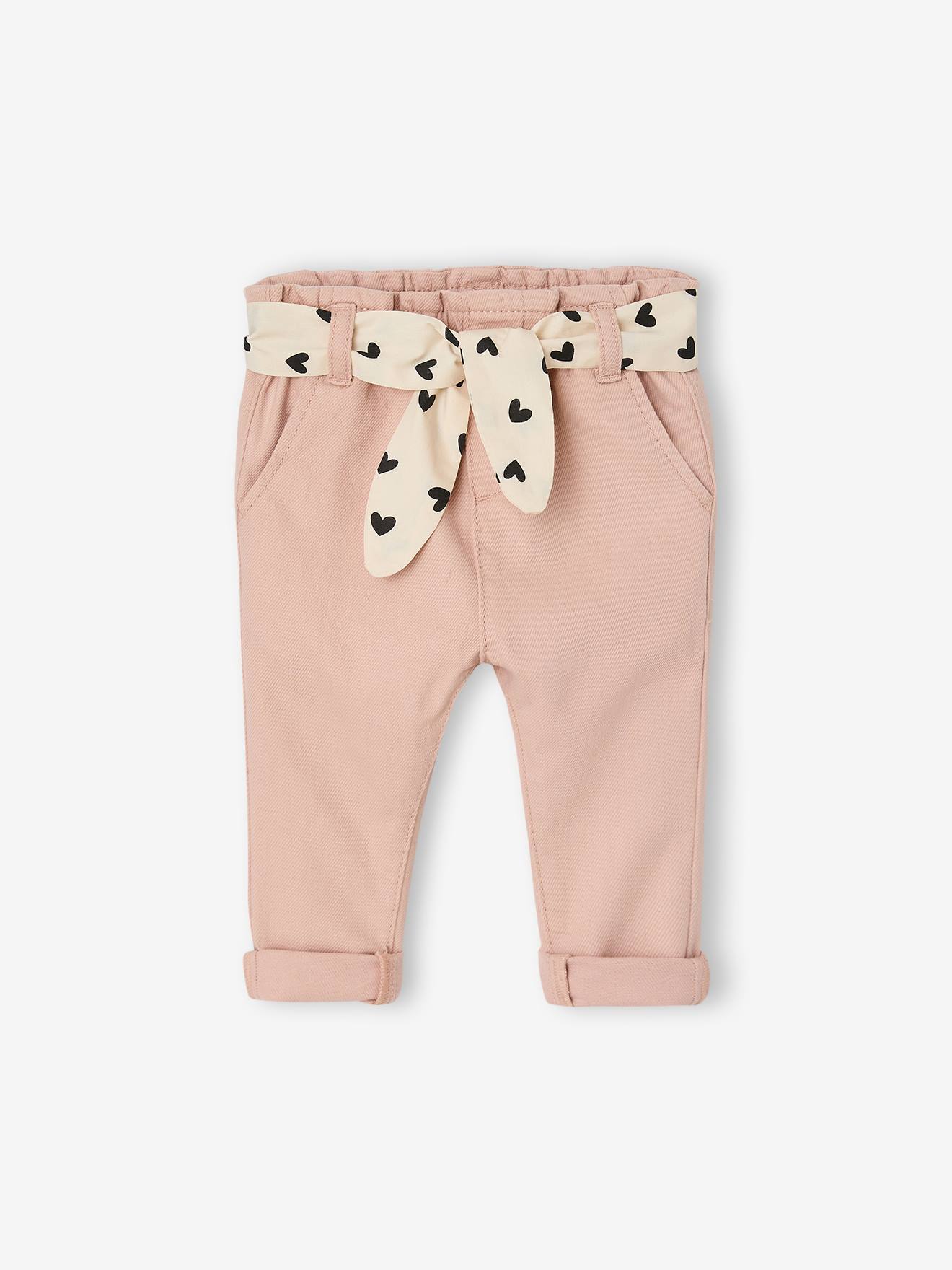 Paperbag babybroek met riem oudroze