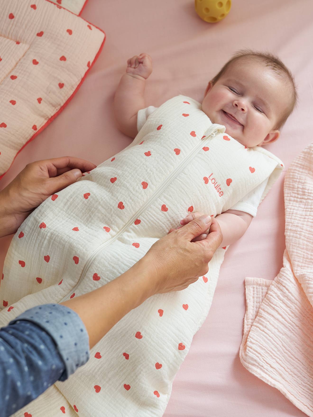 Trappelzak van biologisch katoenen gaas, te personaliseren CÂ¼UR ecru