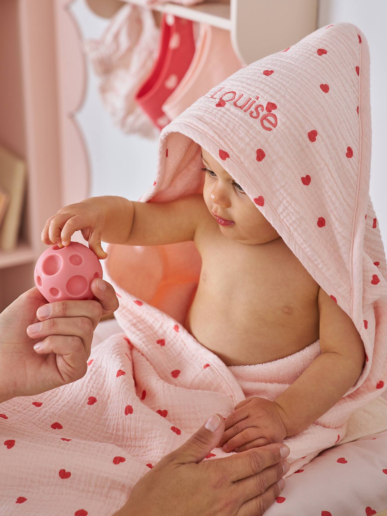 Badcape + washandje MIJN HART roze, bedrukt