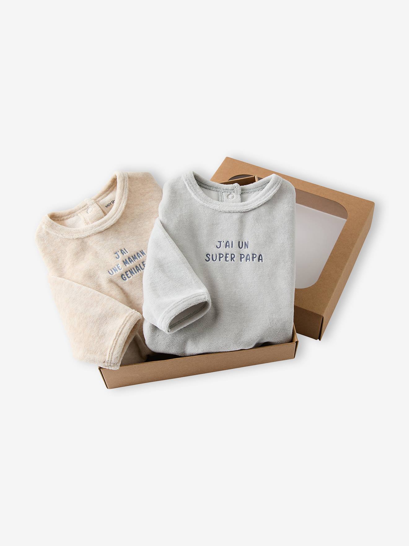 Set van 2 pyjama's voor babyjongens in fluweel / velours ijsblauw