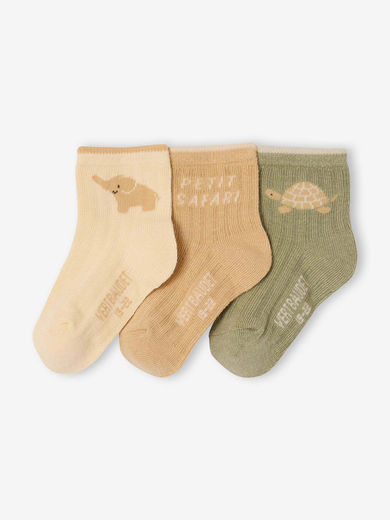 Set van 3 paar sokken babyjongen olijf