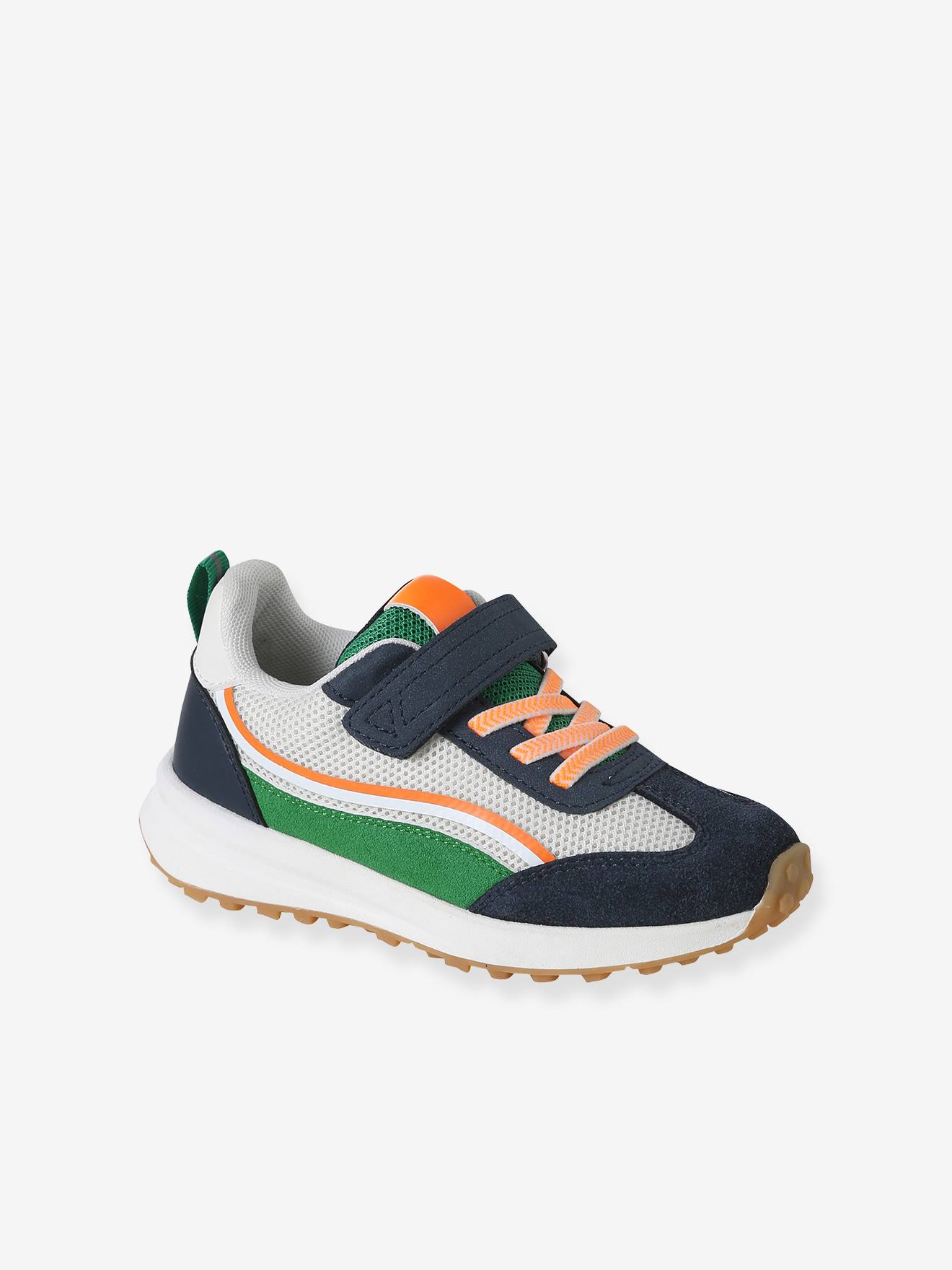 Kindersneakers met veters en klittenband, kleutercollectie blauw, bedrukt