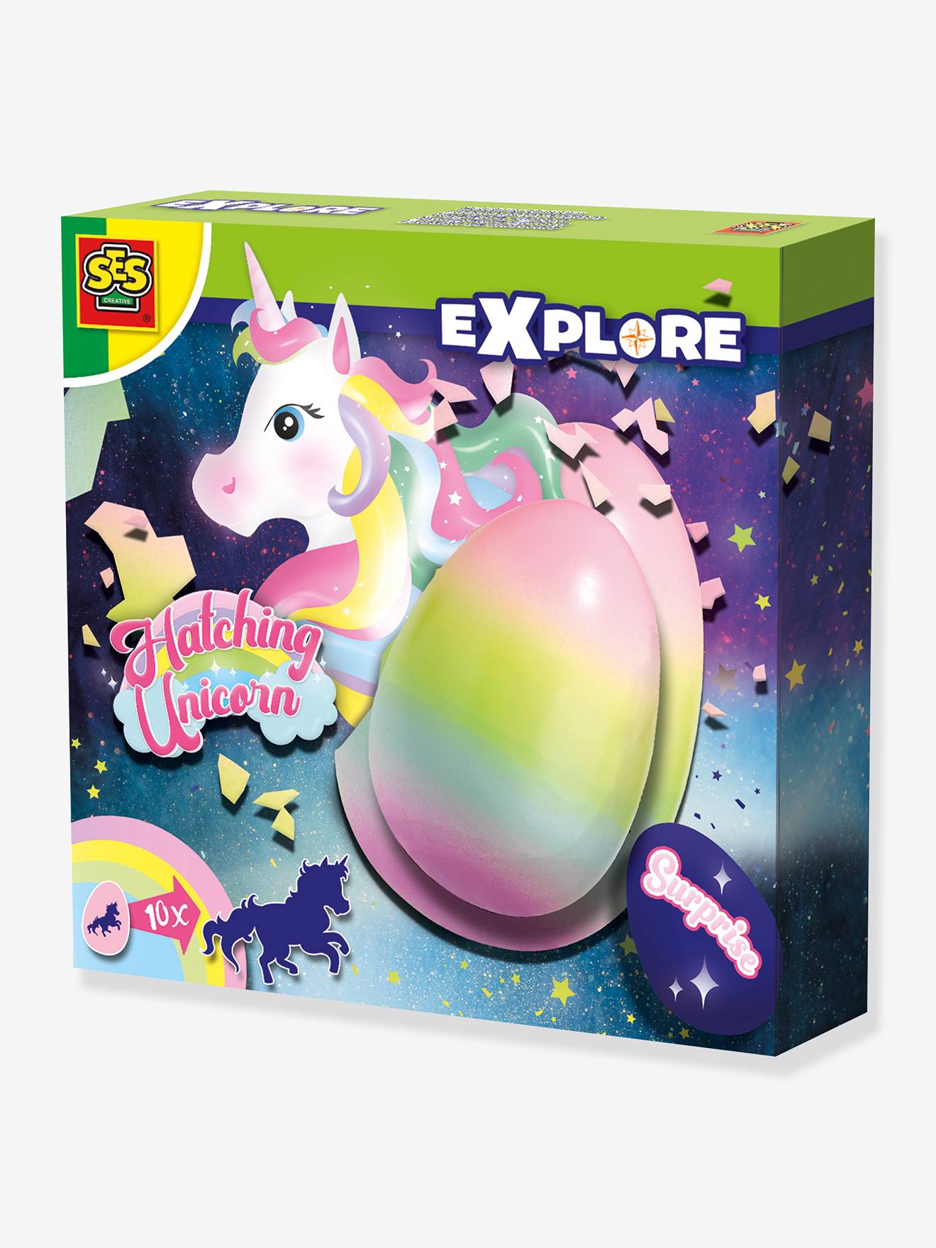 Eenhoorn-ei om uit te broeden met een SES Creative-verrassing meerkleurig
