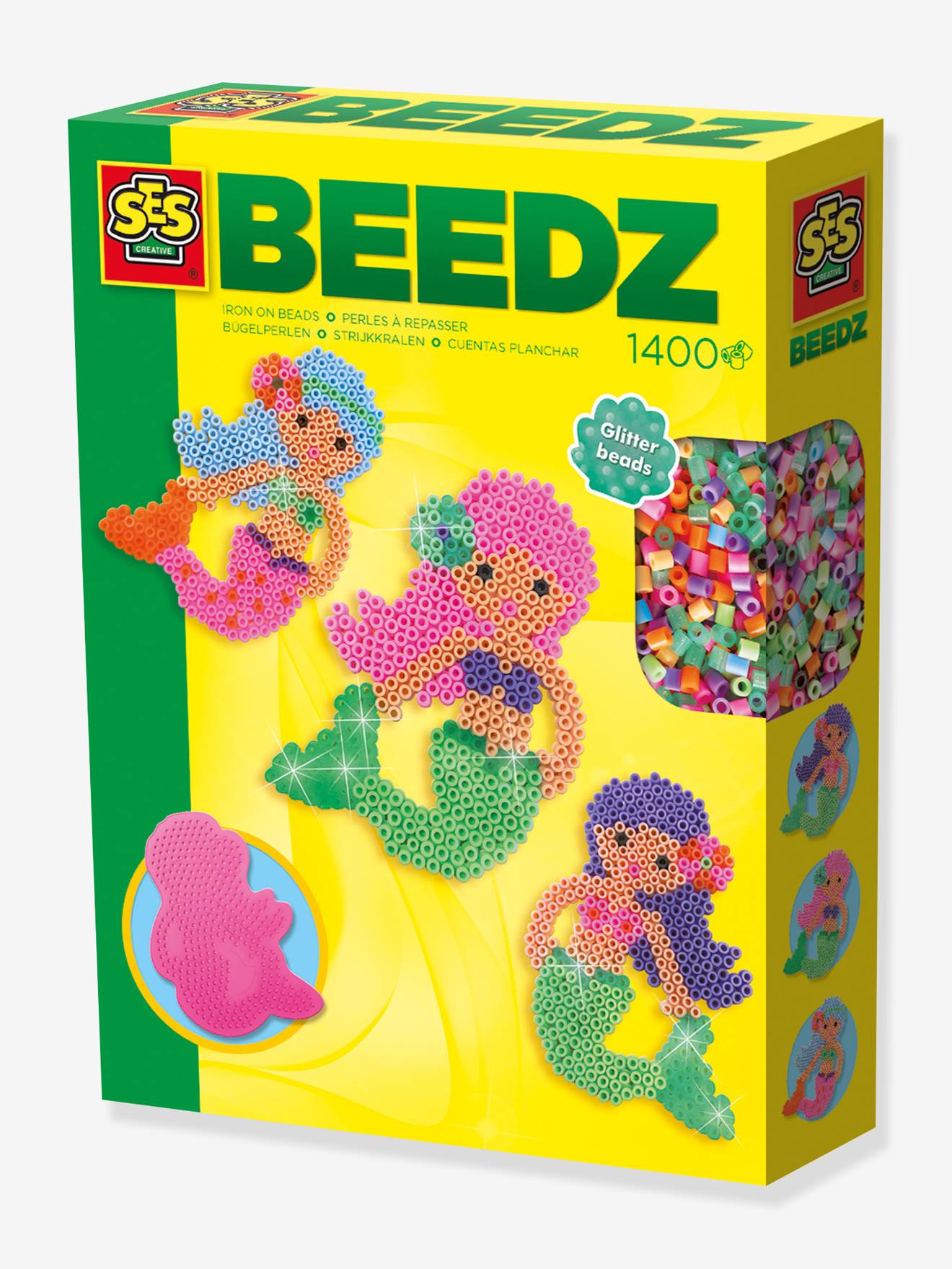 Set van strijkkralen zeemeermin met glittereffect voor kinderen SES Creative meerkleurig