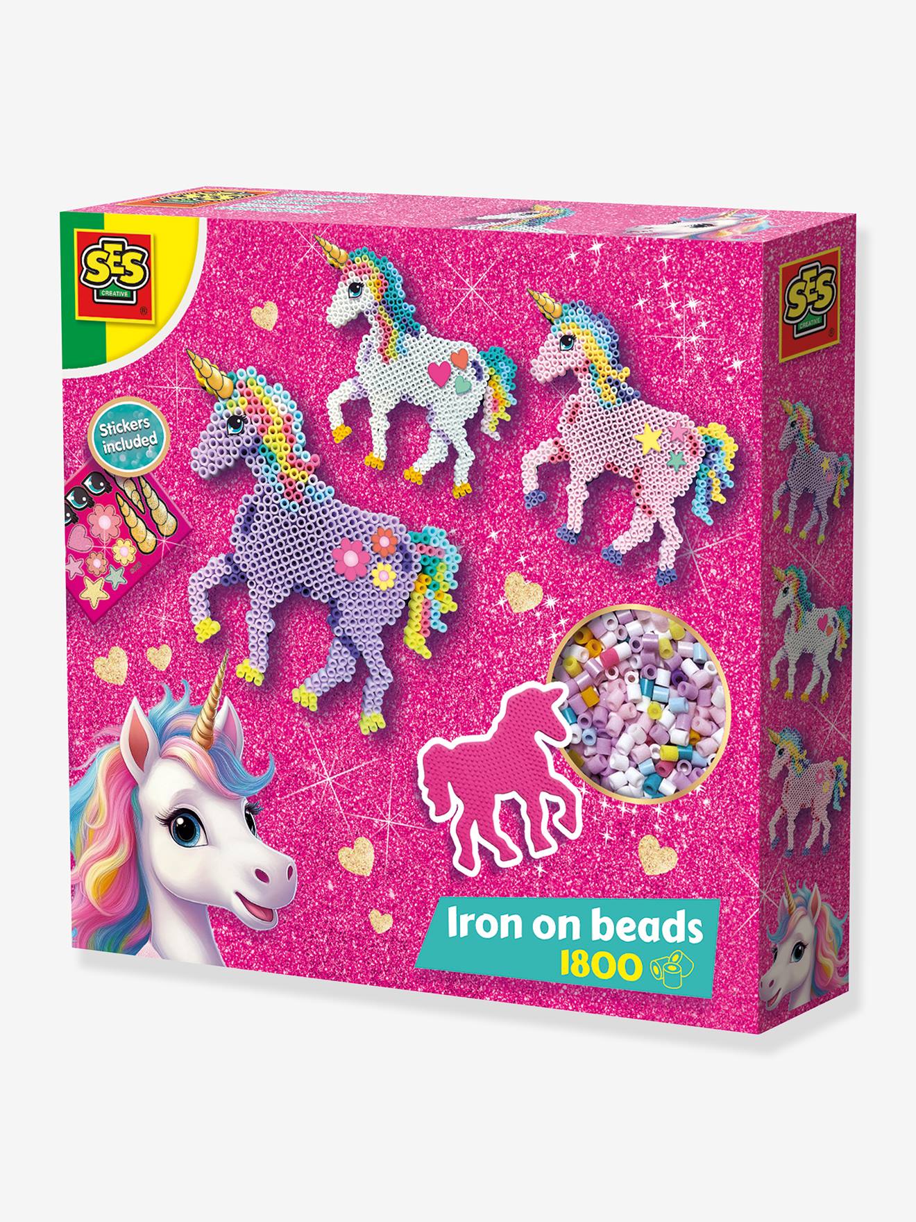 Eenhoorn strijkkralenset, SES Creative glitterstickers meerkleurig