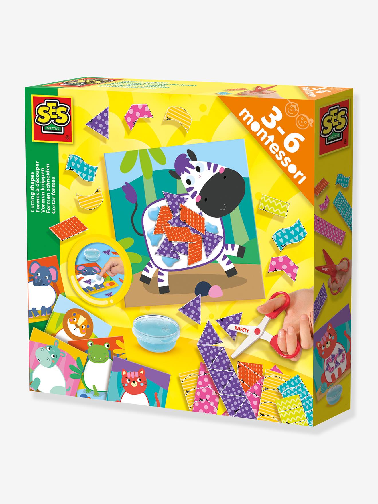 Montessori doe-het-zelf set vormen knippen met veiligheidsschaar SES Creative meerkleurig