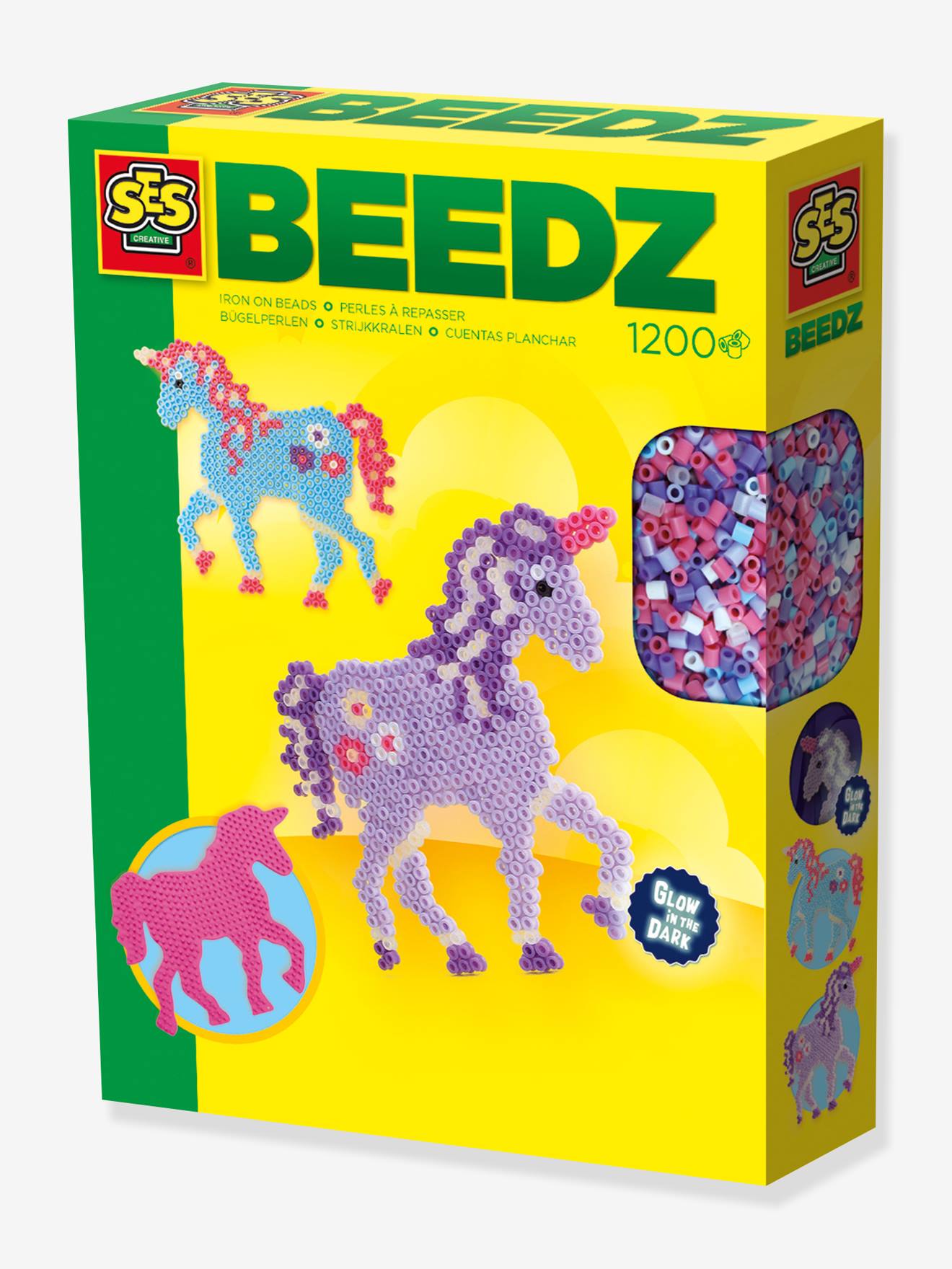 SES Creative strijkkralenset met fosforescerende eenhoorn meerkleurig