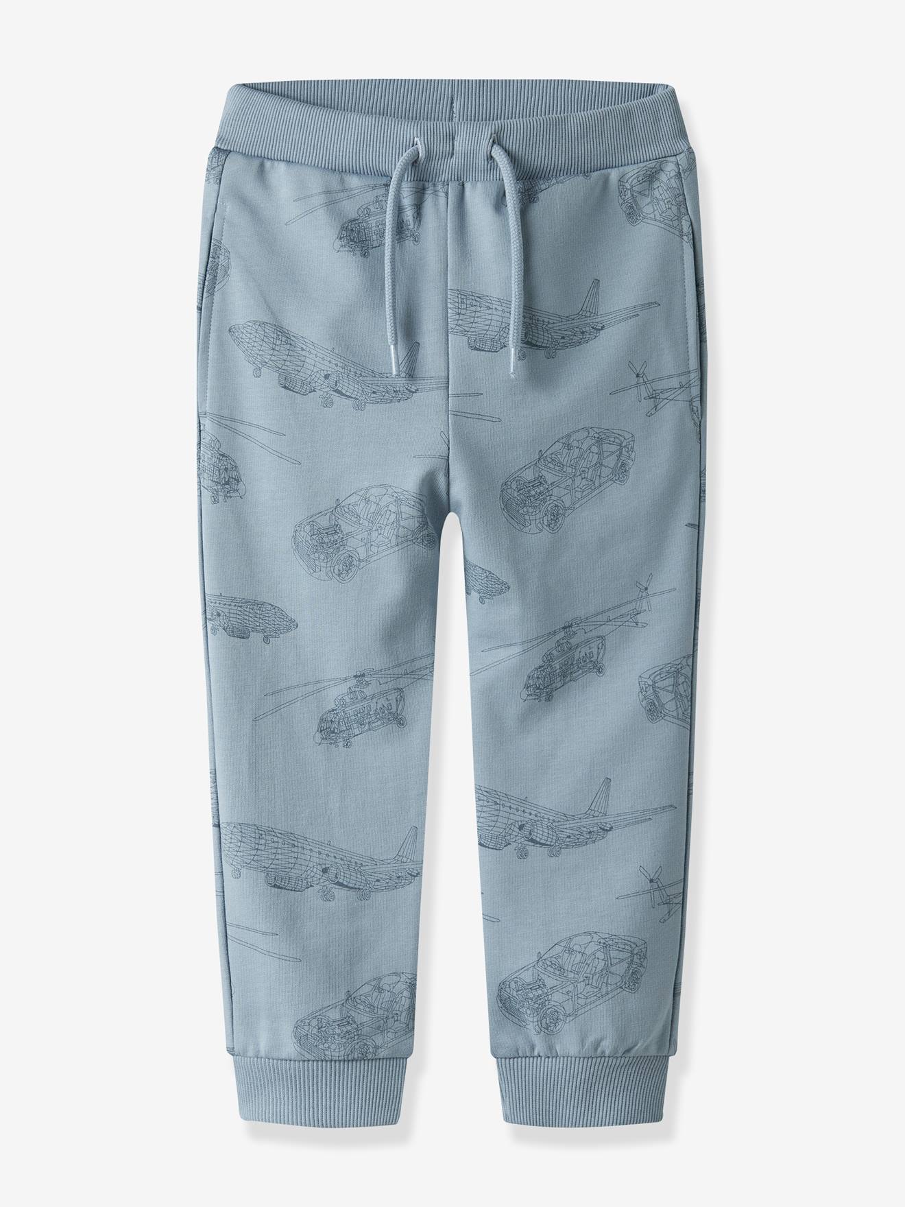 Joggingbroek voor jongens met voertuigmotieven NAME IT grijsblauw