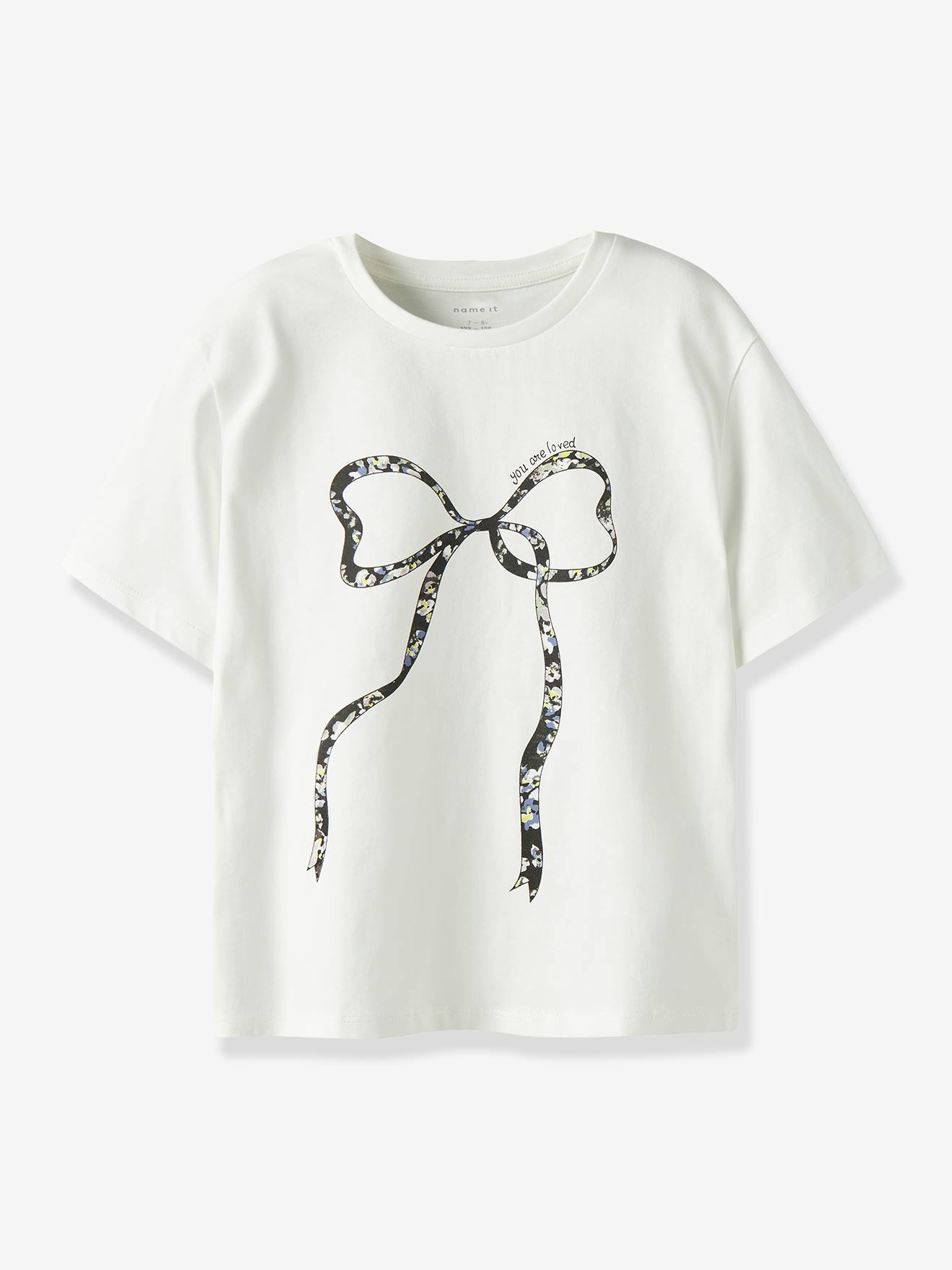 T-shirt voor meisjes met strikprint NAME IT gerecycled katoen ecru