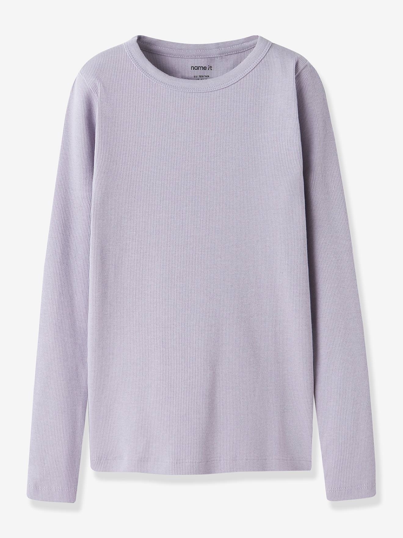 T-shirt voor meisjes van fijn geribd katoen NAME IT lavendel
