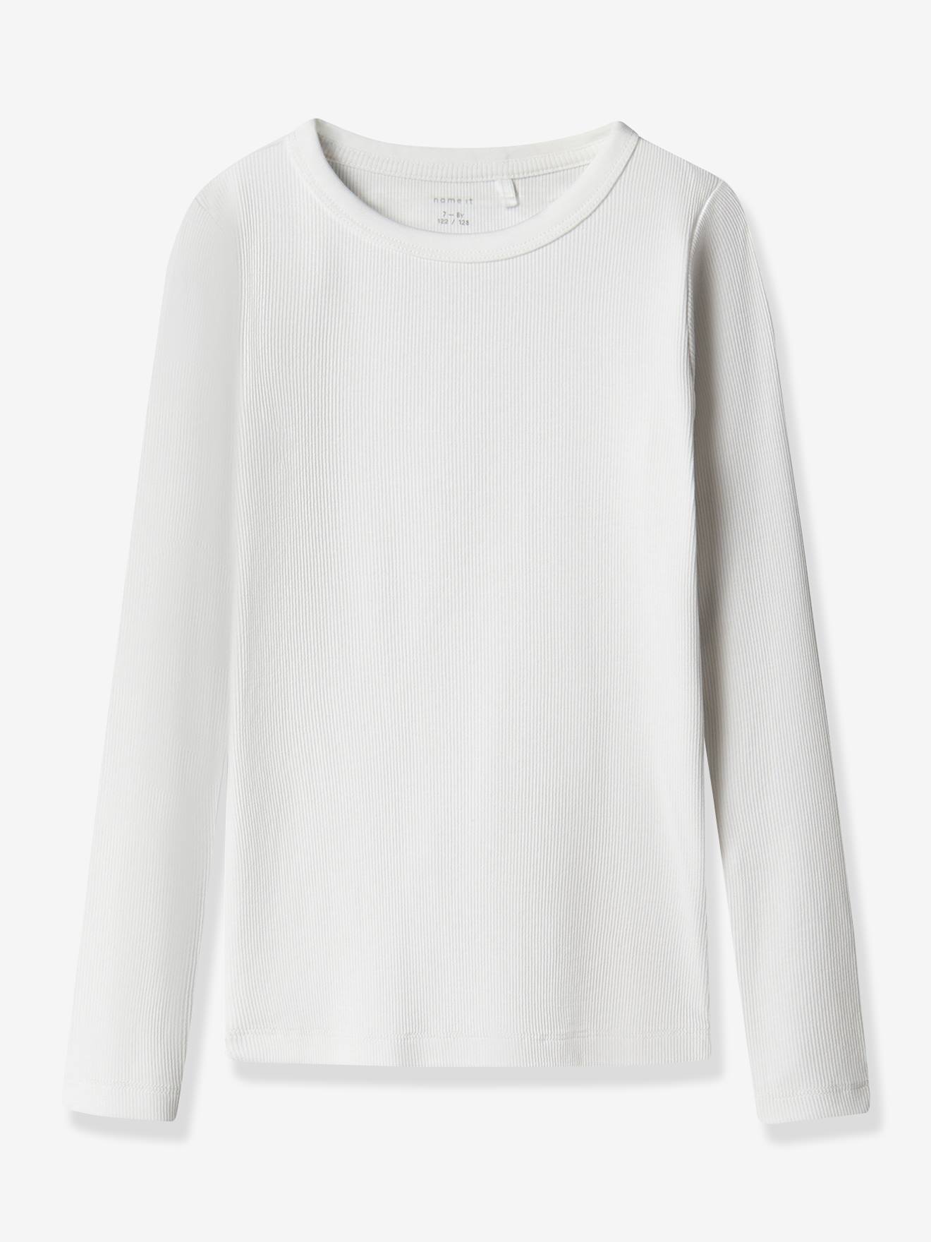 T-shirt voor meisjes van fijn geribd katoen NAME IT wit