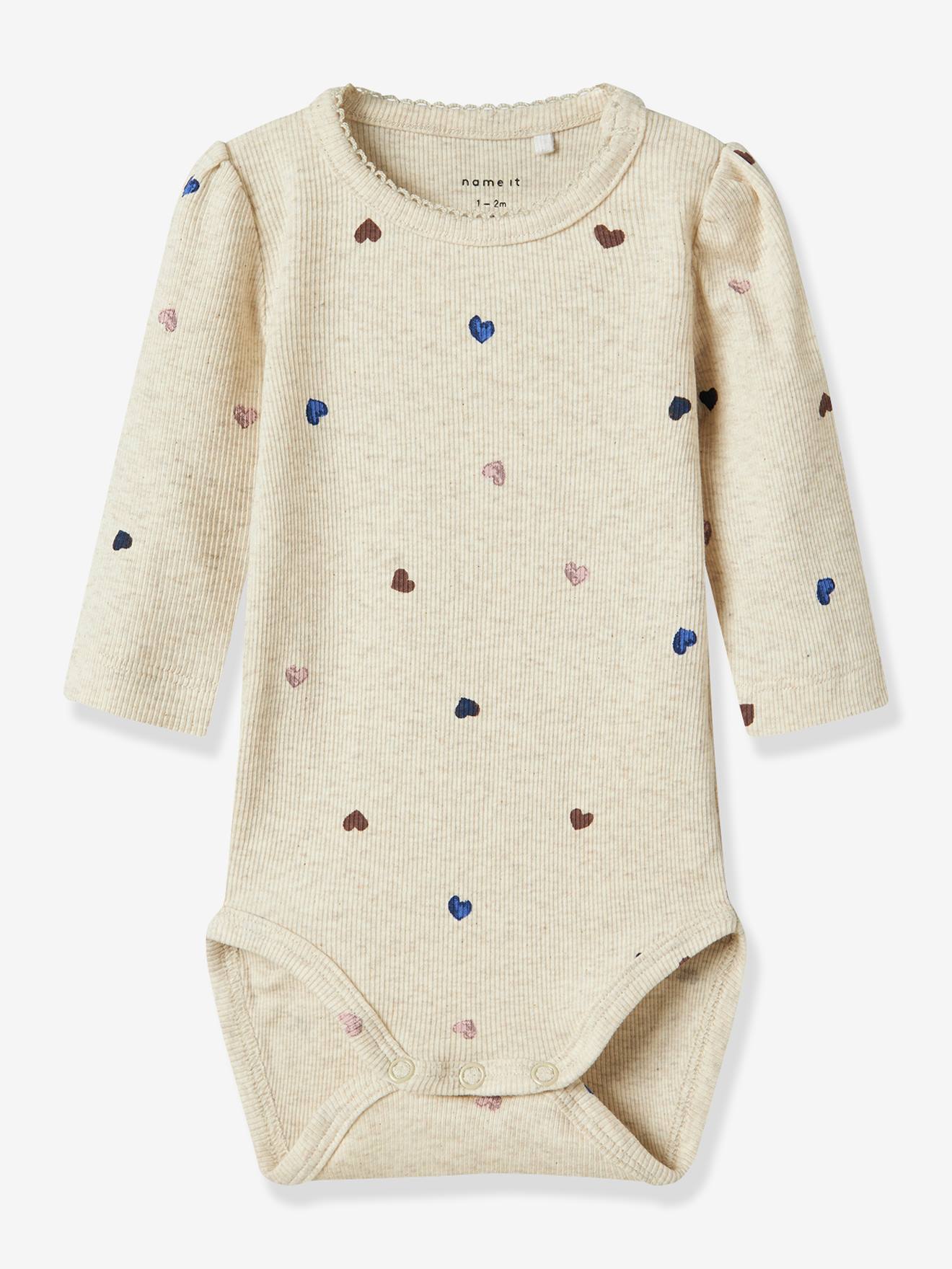 Body voor babymeisjes met lange mouwen en allover hartjes van NAME IT gemêleerd beige
