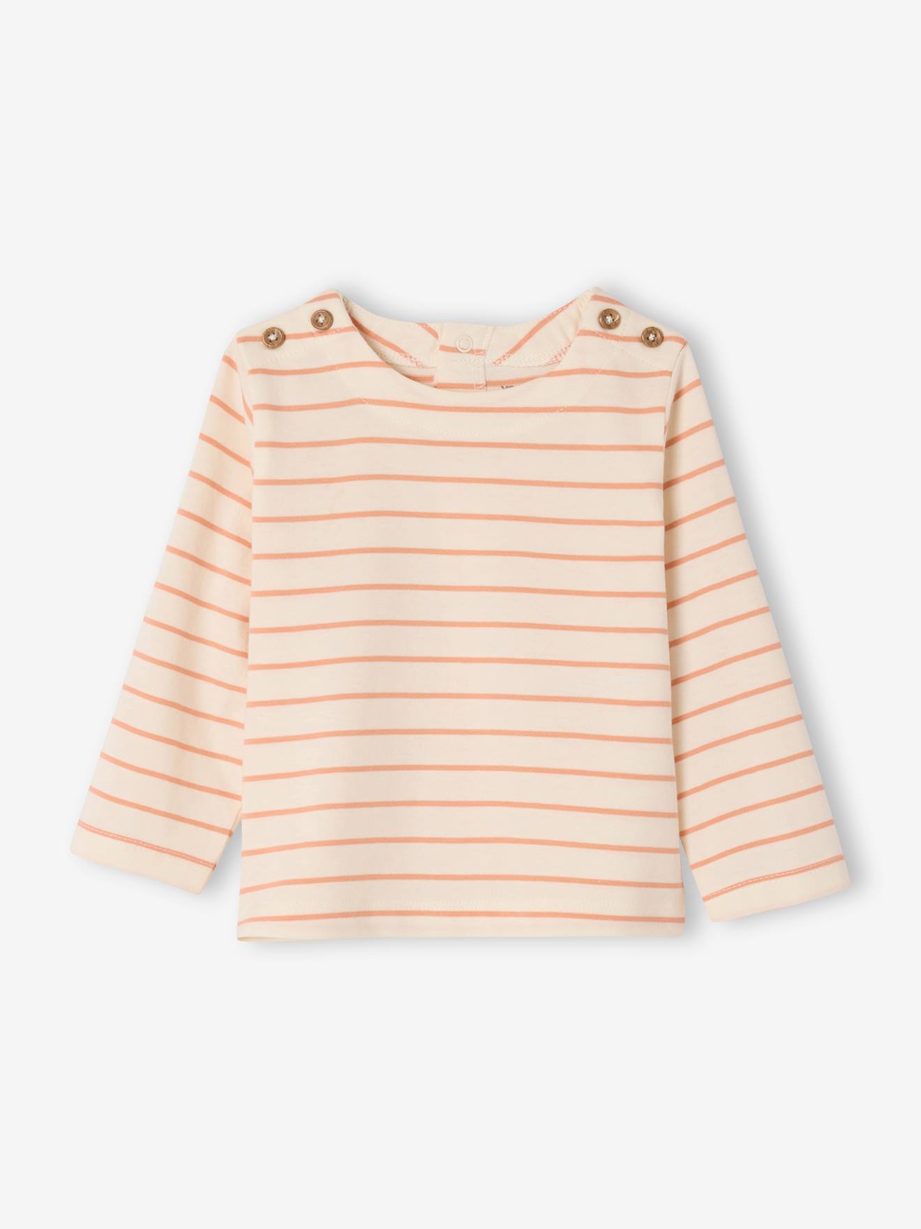 T-shirt voor meisjes met Bretonse strepen ecru