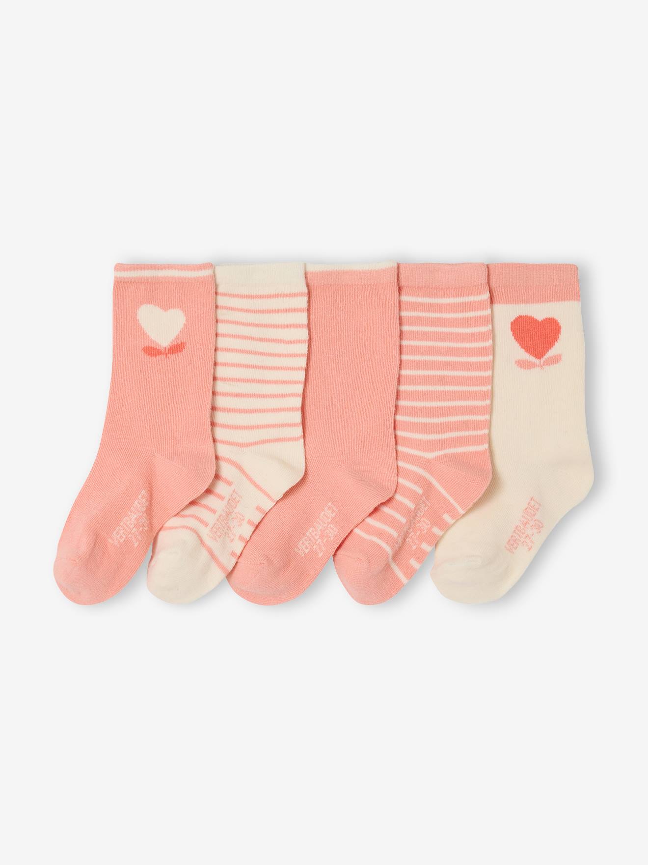Set van 5 paar meisjessokken met hartjes abrikoos