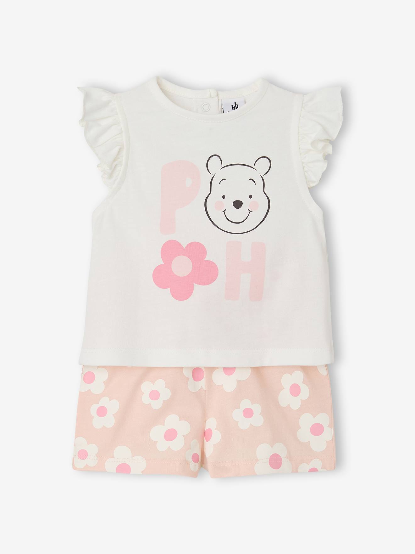 Gebloemde babyset voor meisjes WINNIE DE POEH lichtroze