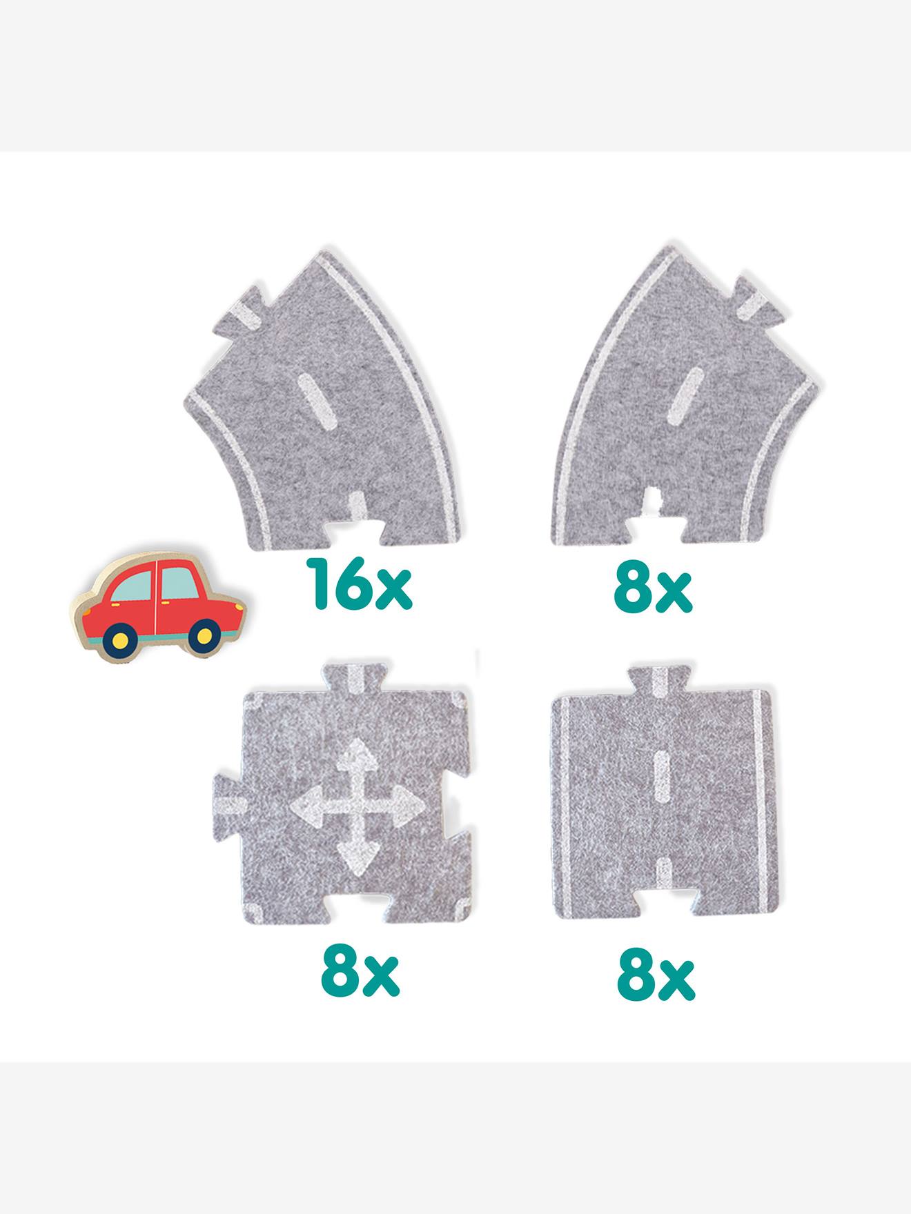 40-delige vilt wegenbouwset met houten auto voor kinderen SES Creative grijs