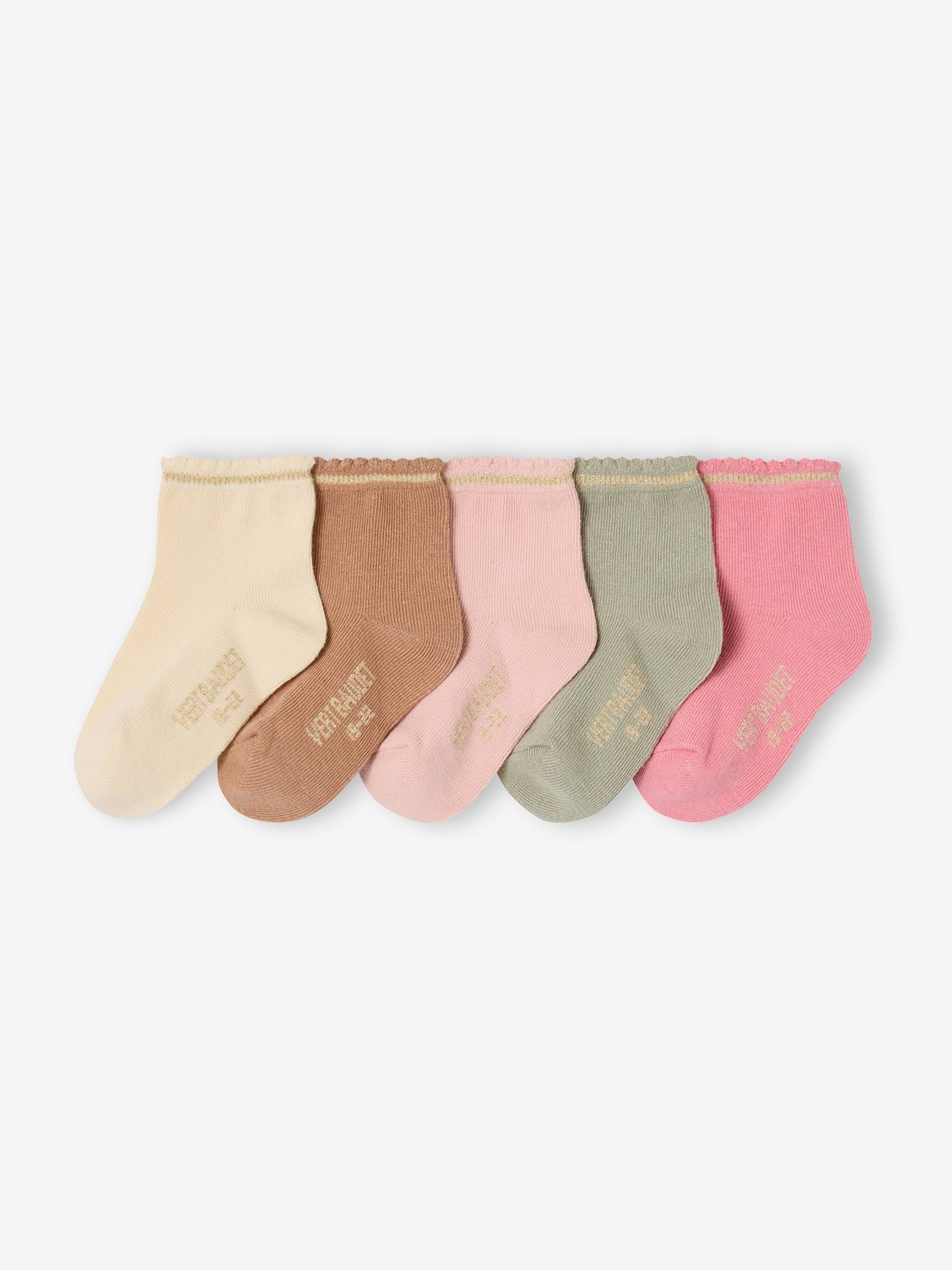 Set van 5 paar glittersokken voor babymeisjes BASICS zandbeige