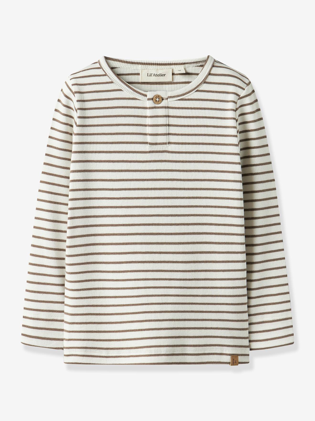 Gestreept t-shirt voor jongens LIL'ATELIER MINI met knoop, katoen/lyocell ecru