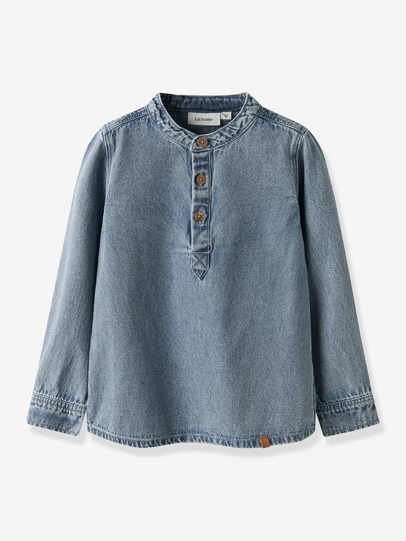 Jeanshemd voor jongens LIL'ATELIER MINI tuniekmodel van katoen gebleekt denim