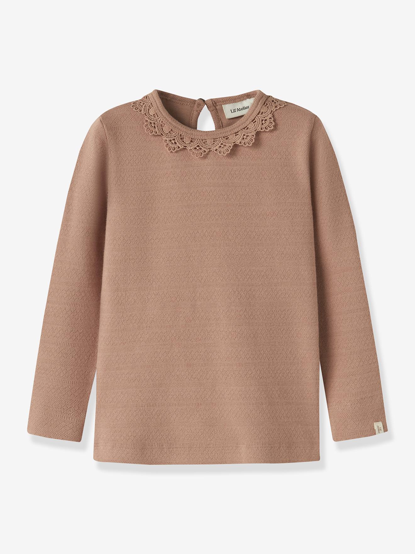 T-shirt meisje LIL'ATELIER MINI met kraag van kant kaneel
