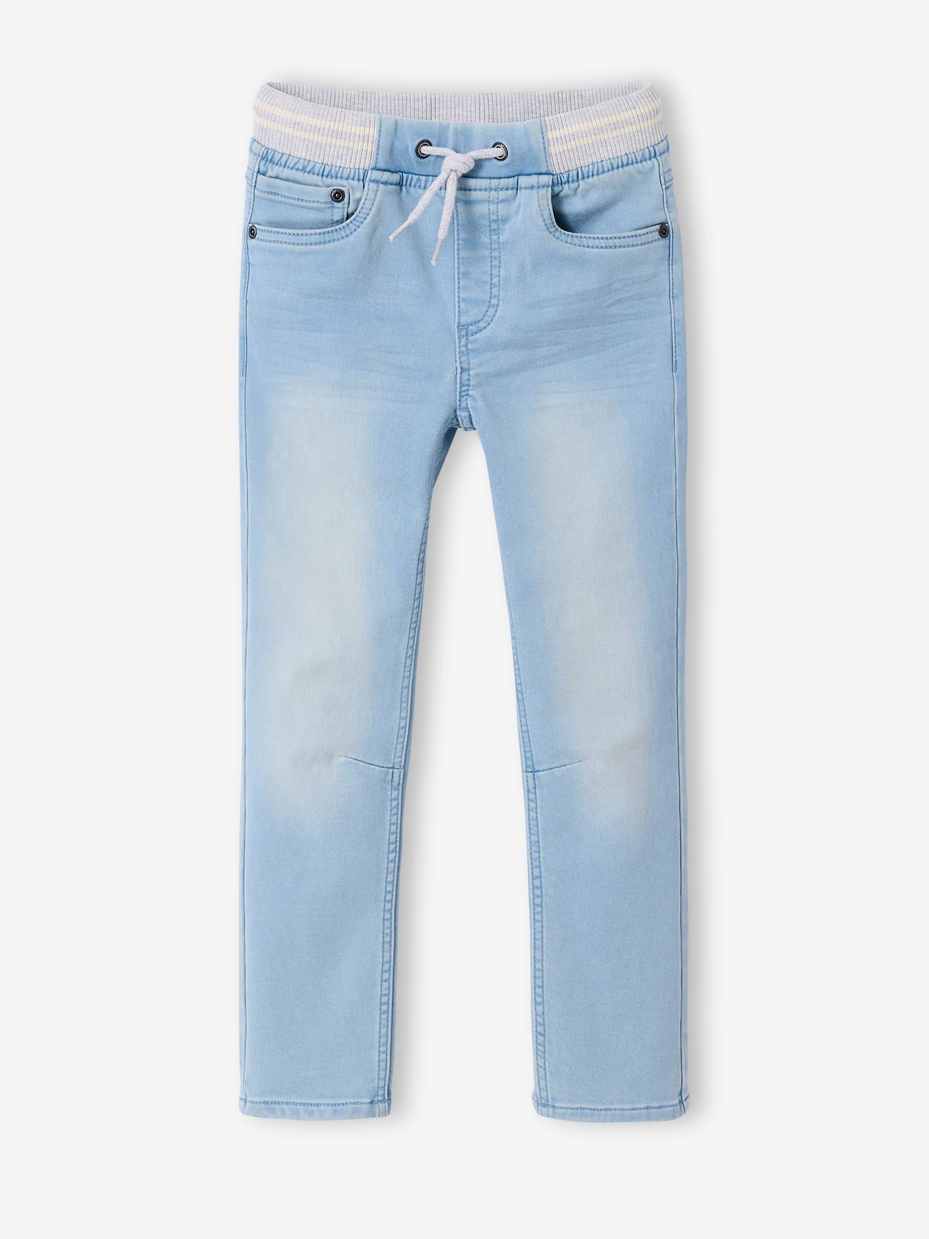 Rechte fleecebroek jongens denim look gebleekt denim
