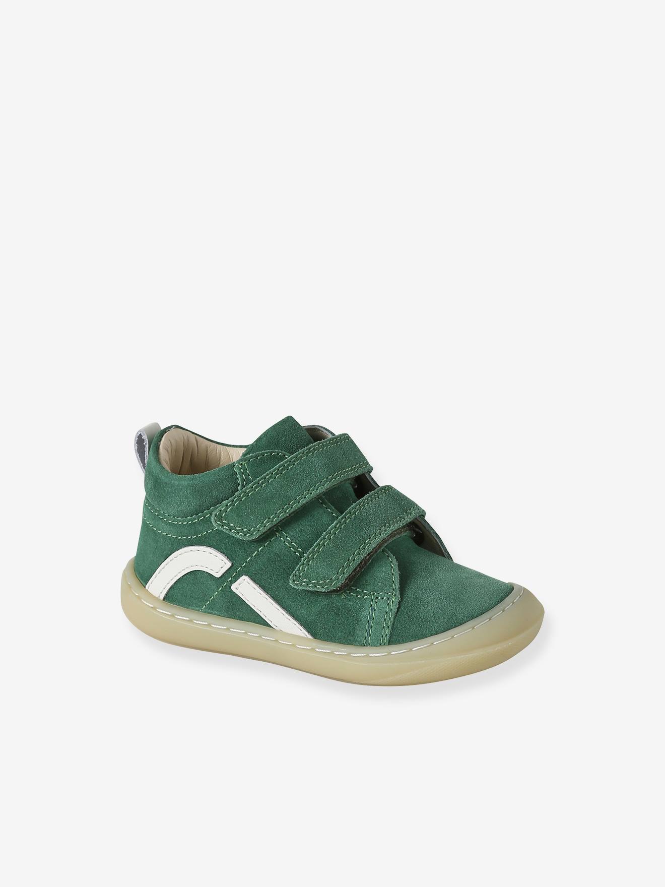 Babyslofjes van zacht leer met antislip veel groen