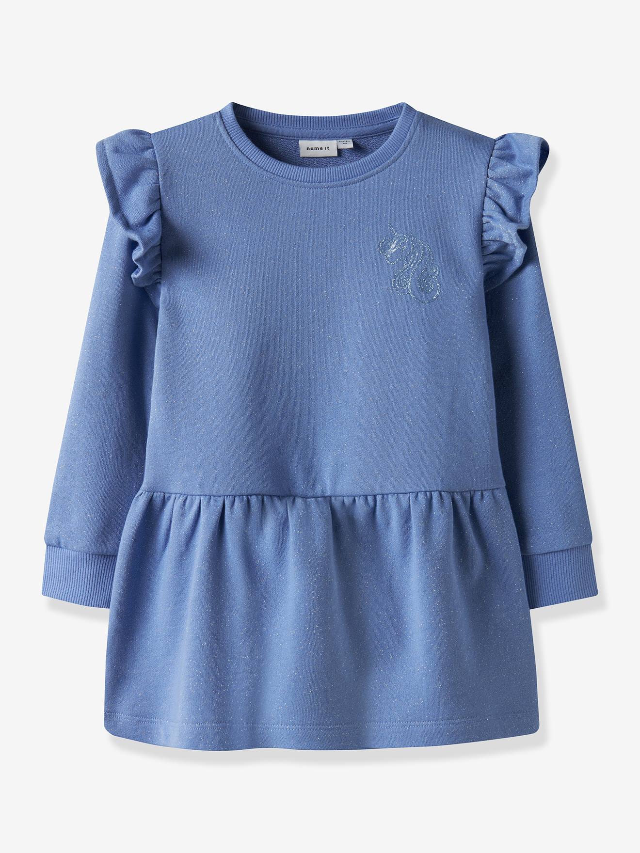NAME IT sweater jurk voor meisjes met pailletten middenblauw