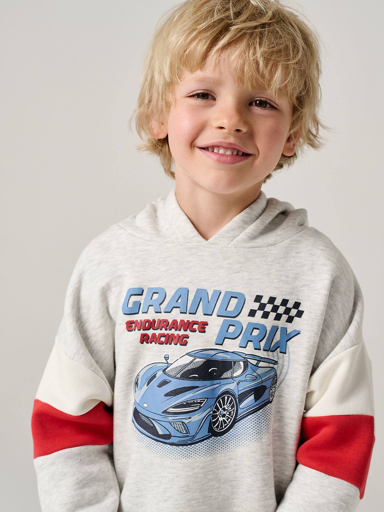 Sweater met capuchon met print gemêleerd grijs