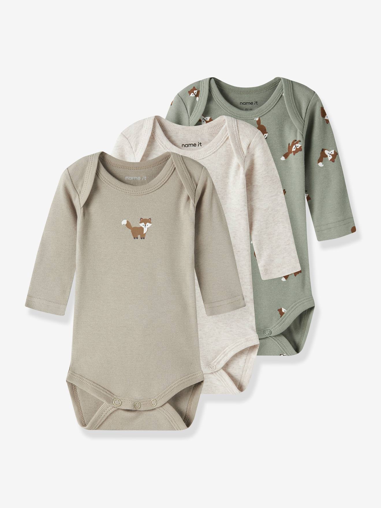 Set van 3 body's met lange mouwen RENARD baby jongen NAME IT groengrijs