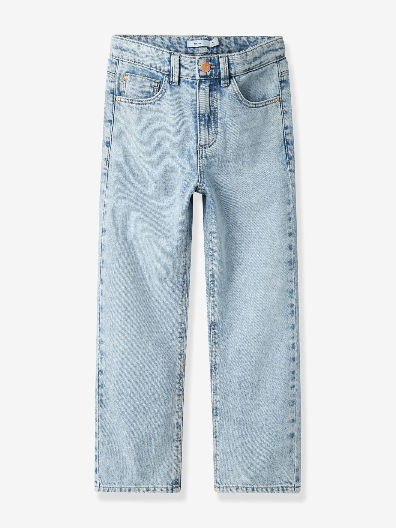 Rechte jeans met hoge taille voor meisjes van NAME IT gebleekt denim
