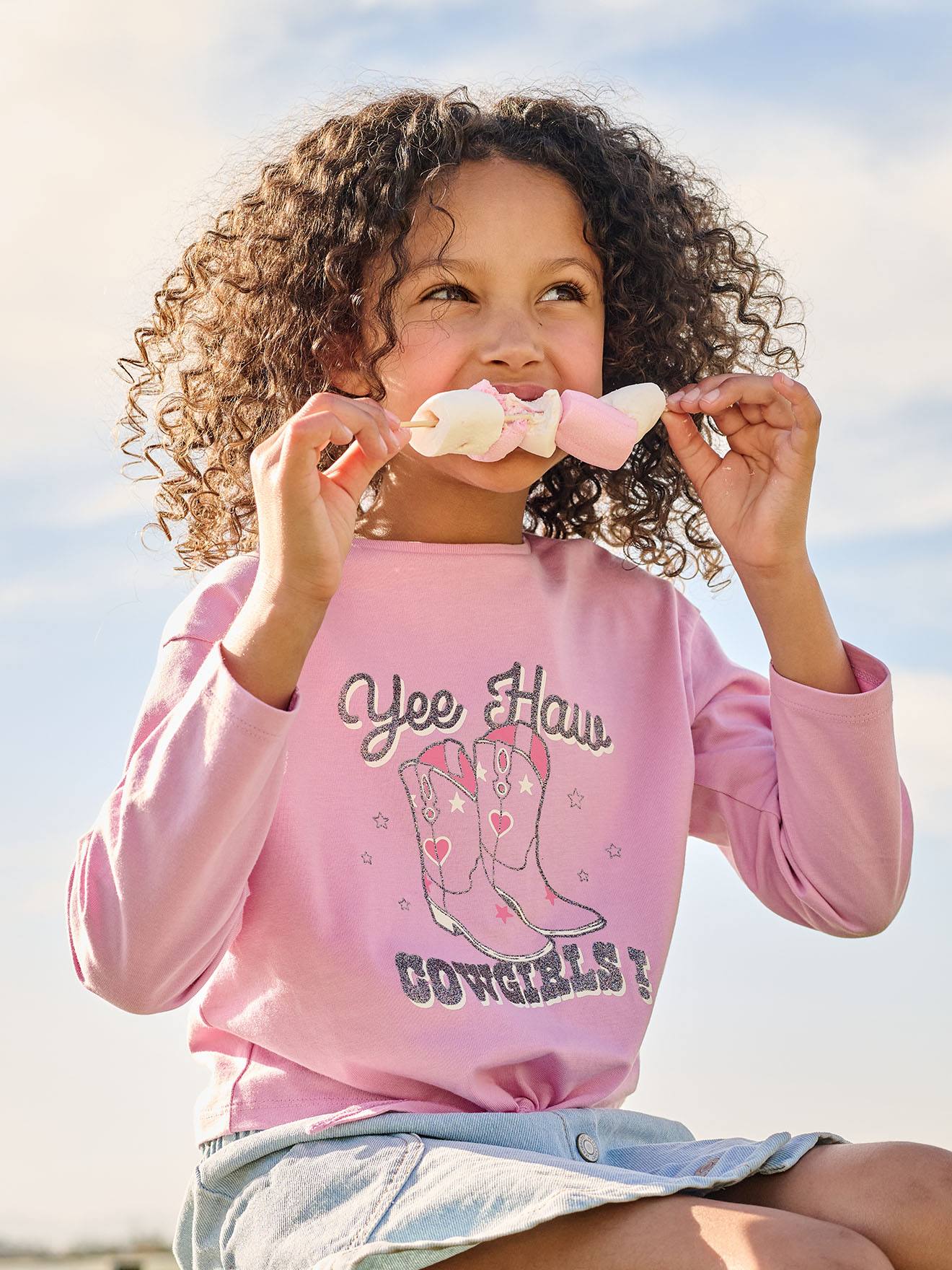 T-shirt voor meisjes met knoopdetail zachtpaars