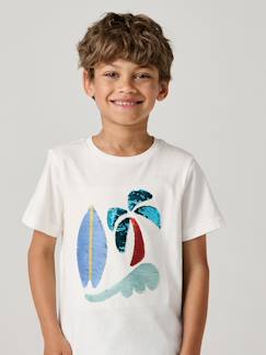 Jongens-T-shirt, poloshirt, souspull-T-shirt-Jongensshirt met motief in omkeerbare pailletten Basics 