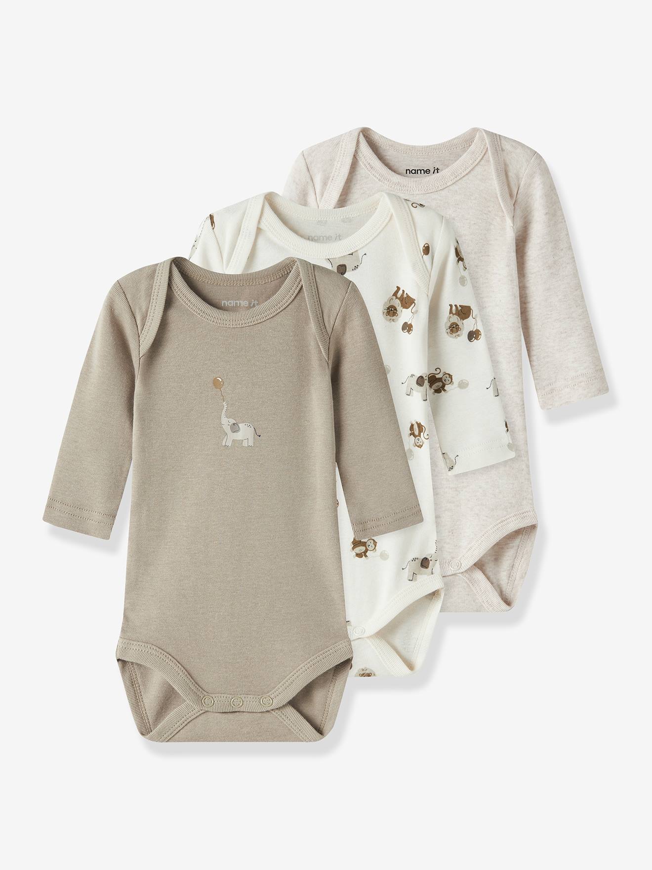 Set van 3 body's met lange mouwen DIEREN baby NAME IT beige
